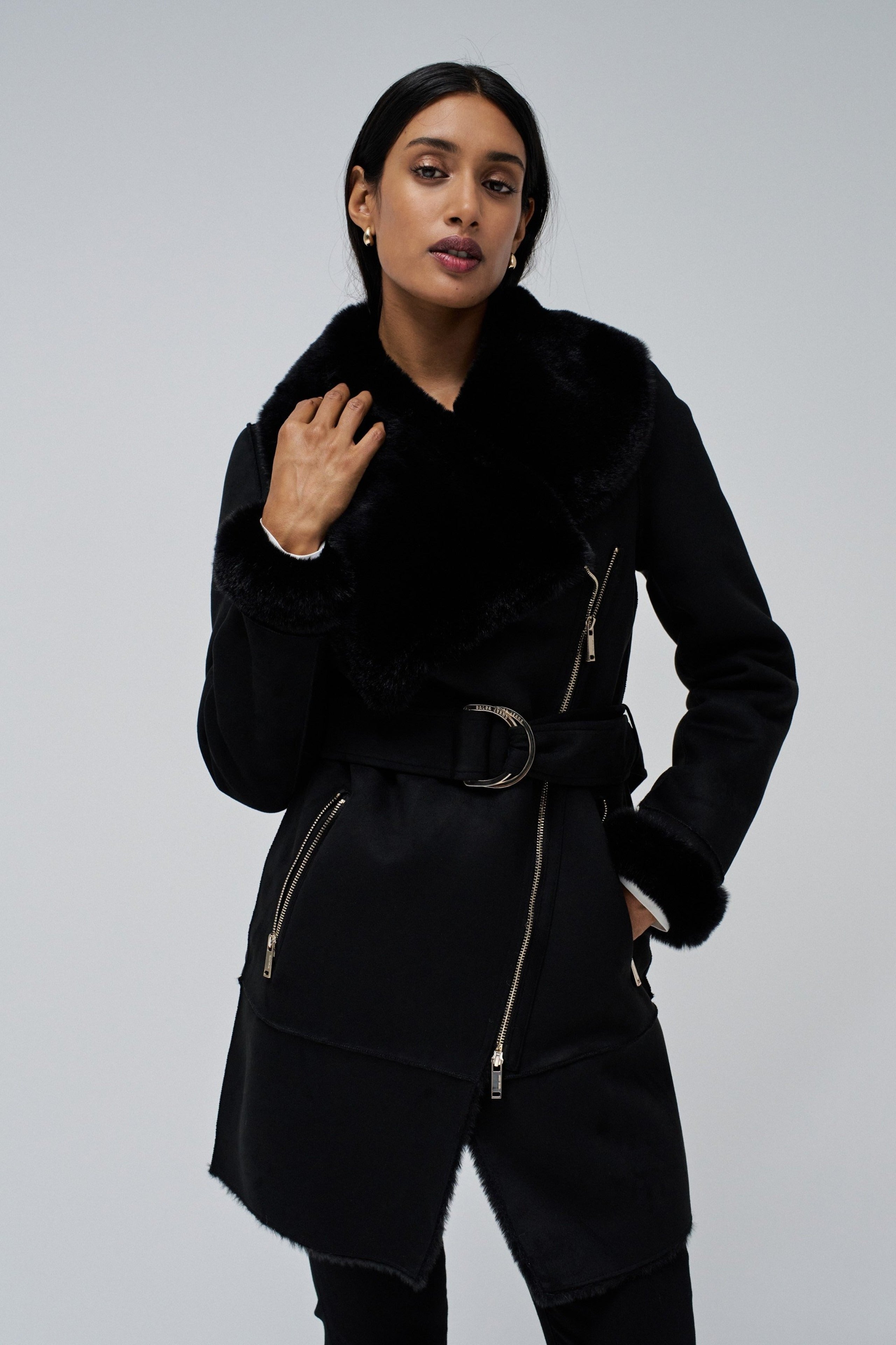 Long Shearling Coat in Black