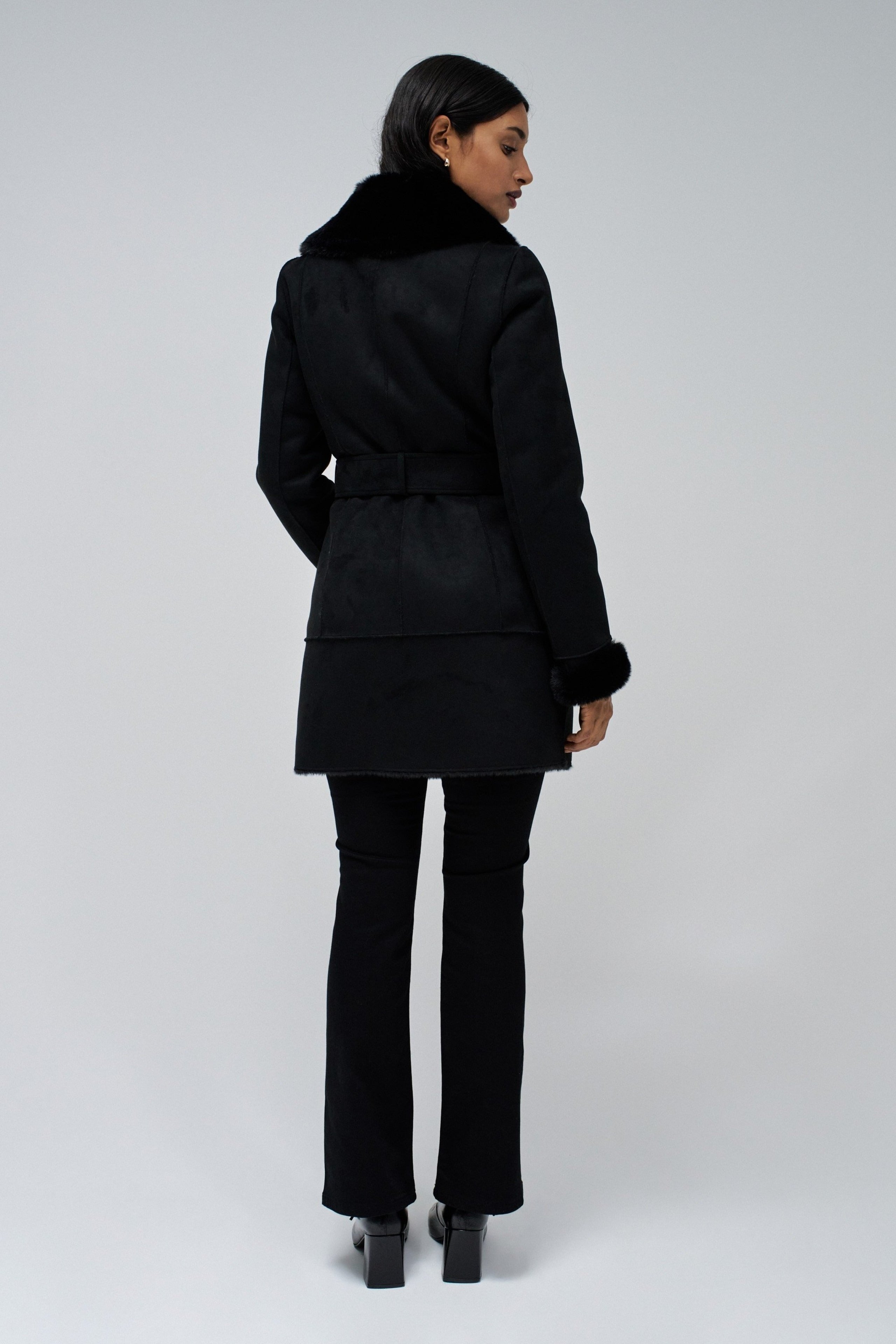 Long Shearling Coat in Black