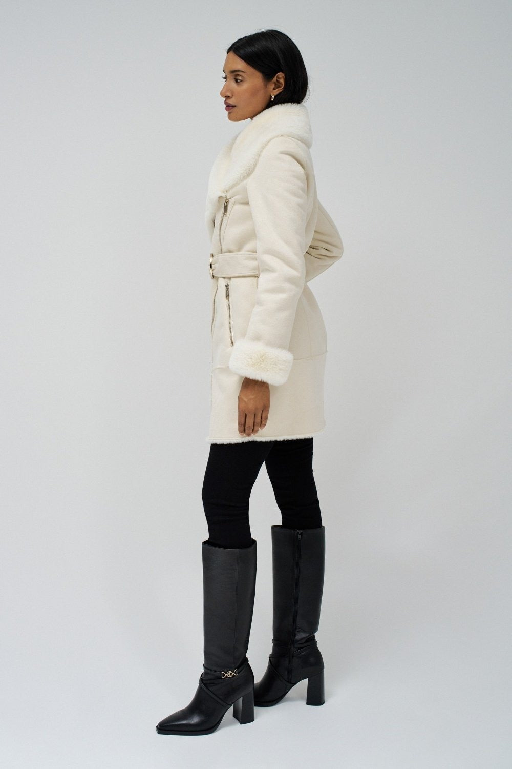 Long Shearling Coat in Light Pearl Jacken Salsa Jeans