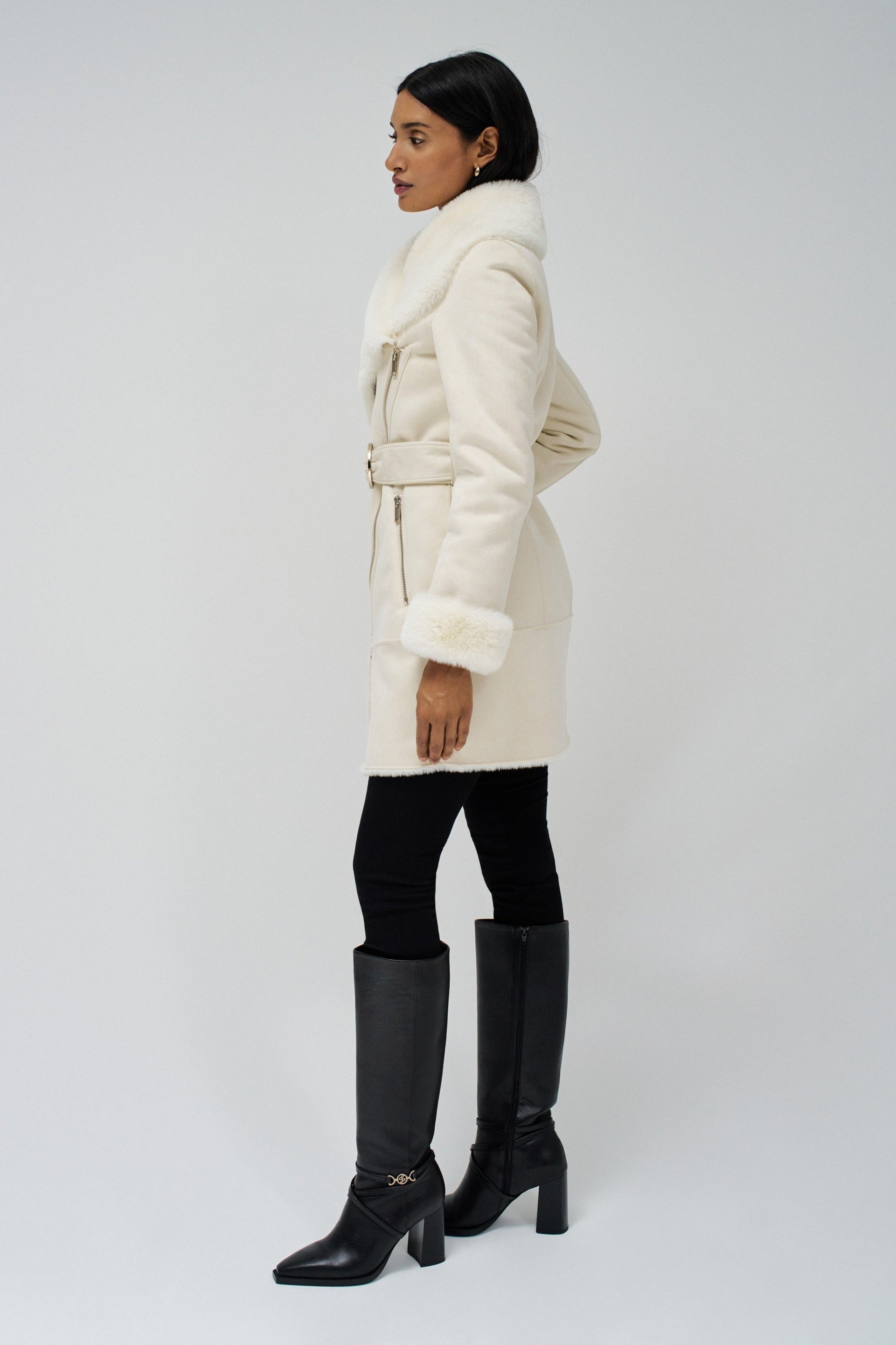 Long Shearling Coat in Light Pearl