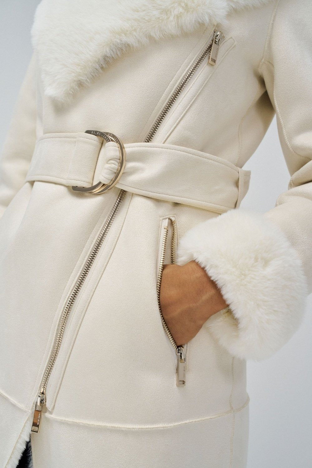 Long Shearling Coat in Light Pearl Jacken Salsa Jeans
