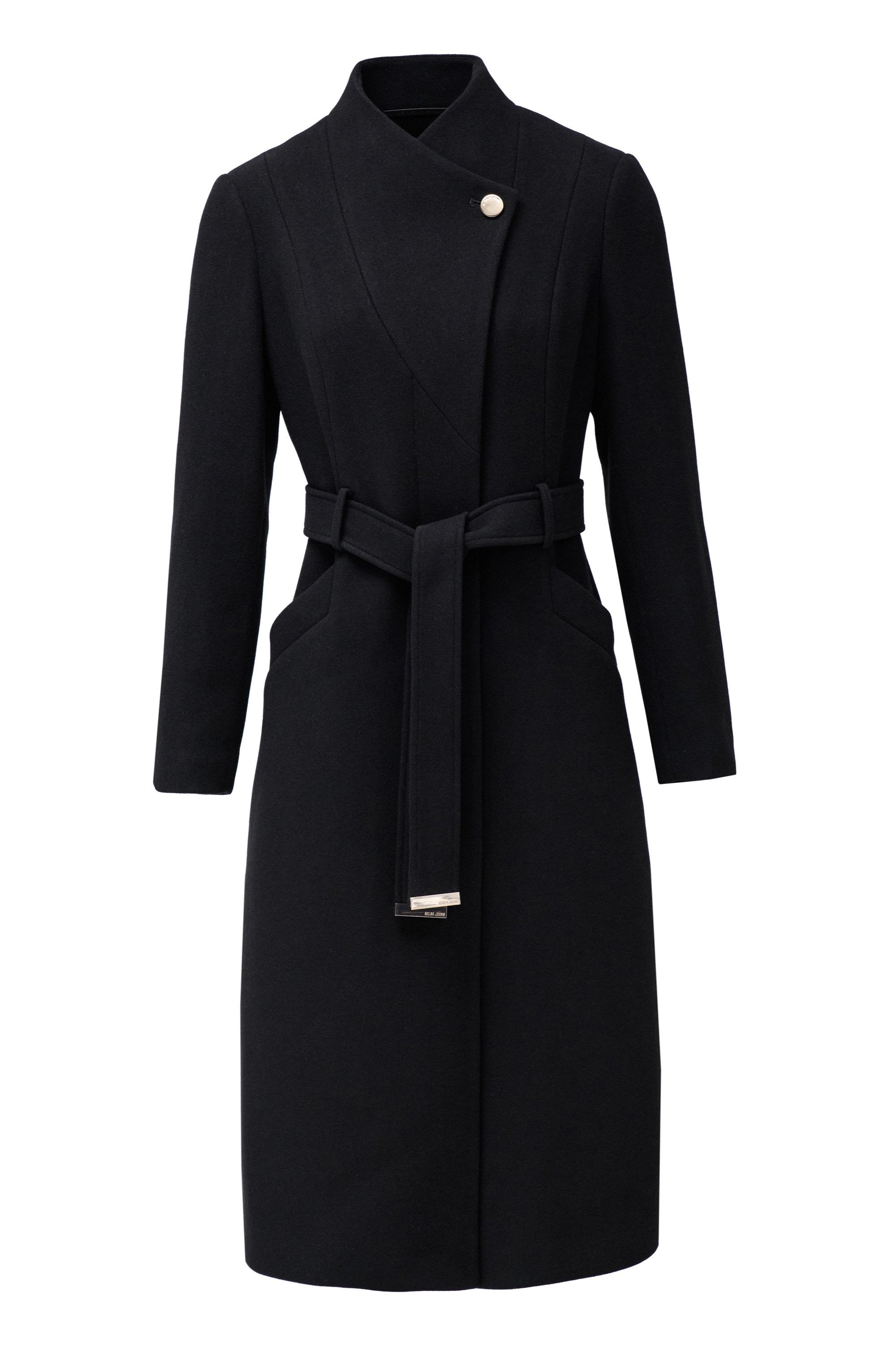 Long Wool Peacoat With Belt in Black Jacken Salsa Jeans