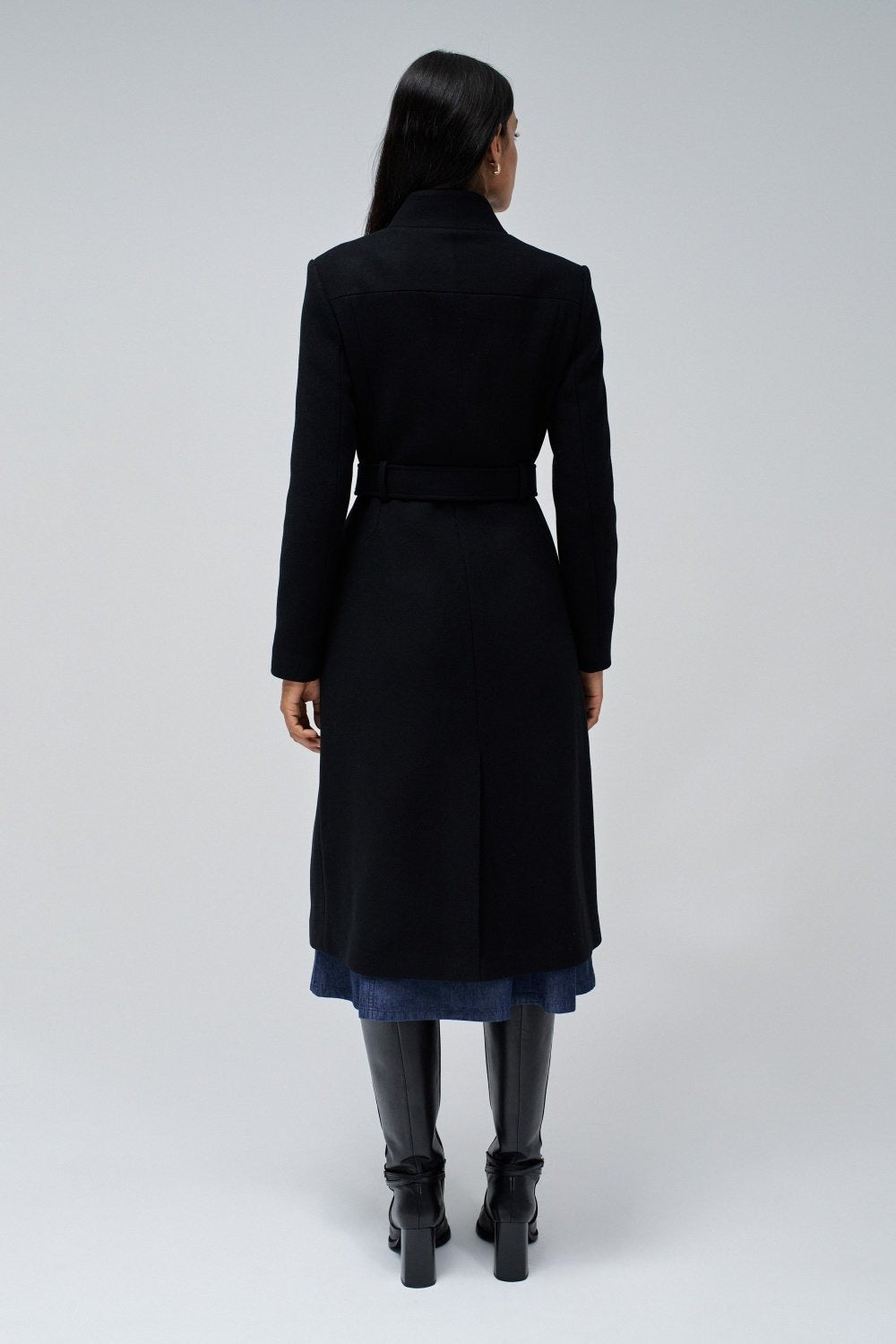 Long Wool Peacoat With Belt in Black Jacken Salsa Jeans