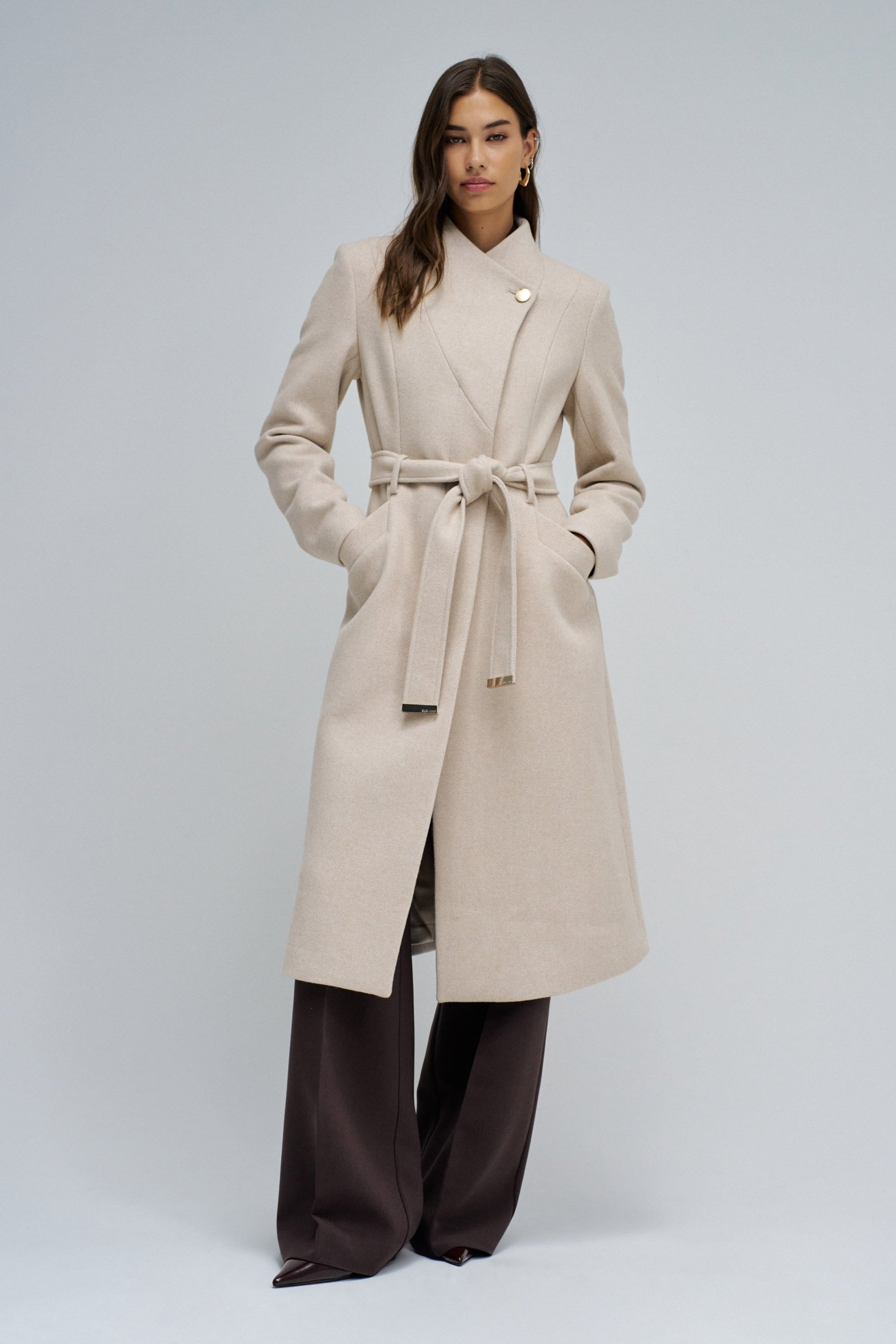 Long Wool Peacoat With Belt in Light Beige V1 Jacken Salsa Jeans