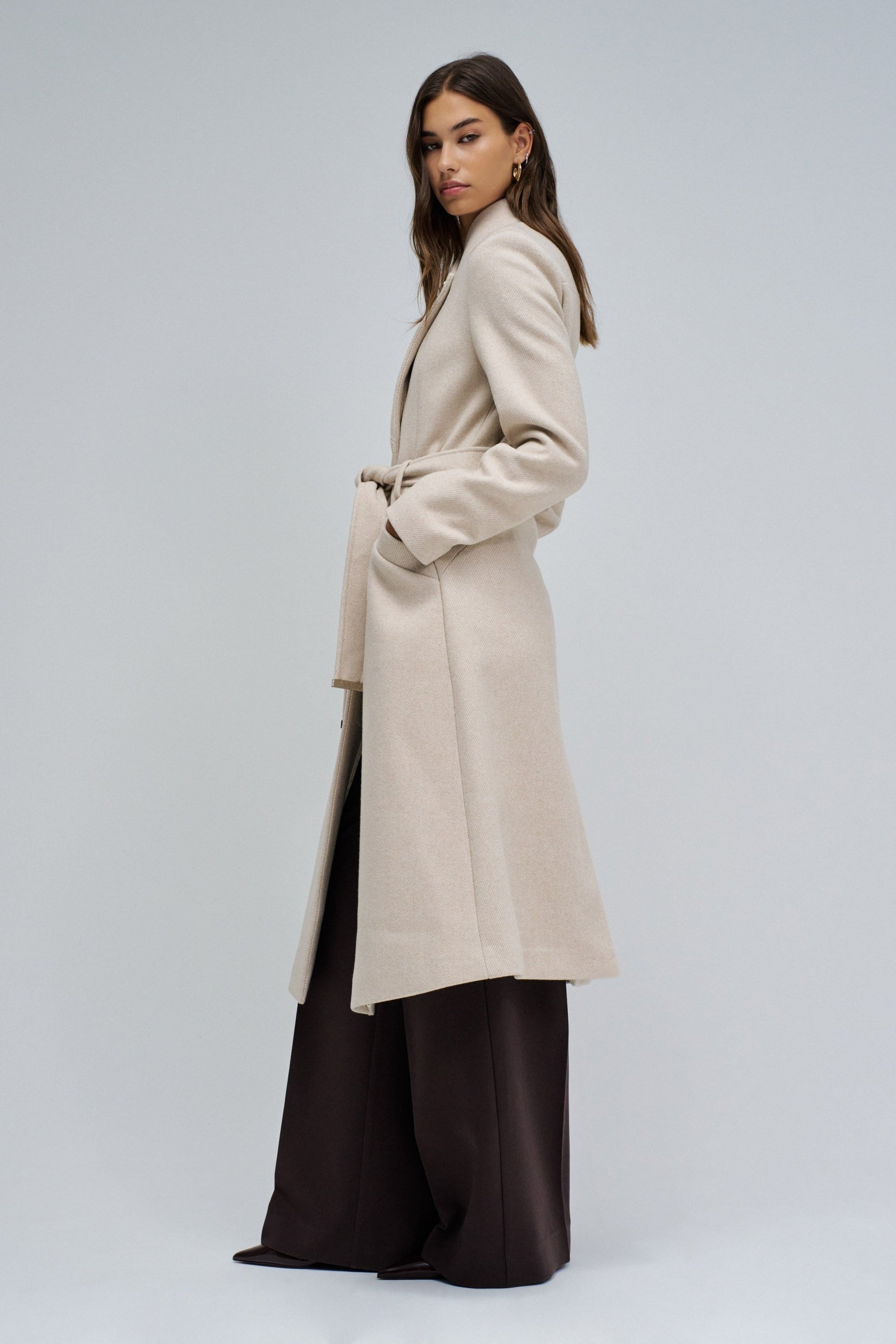 Long Wool Peacoat With Belt in Light Beige V1 Jacken Salsa Jeans