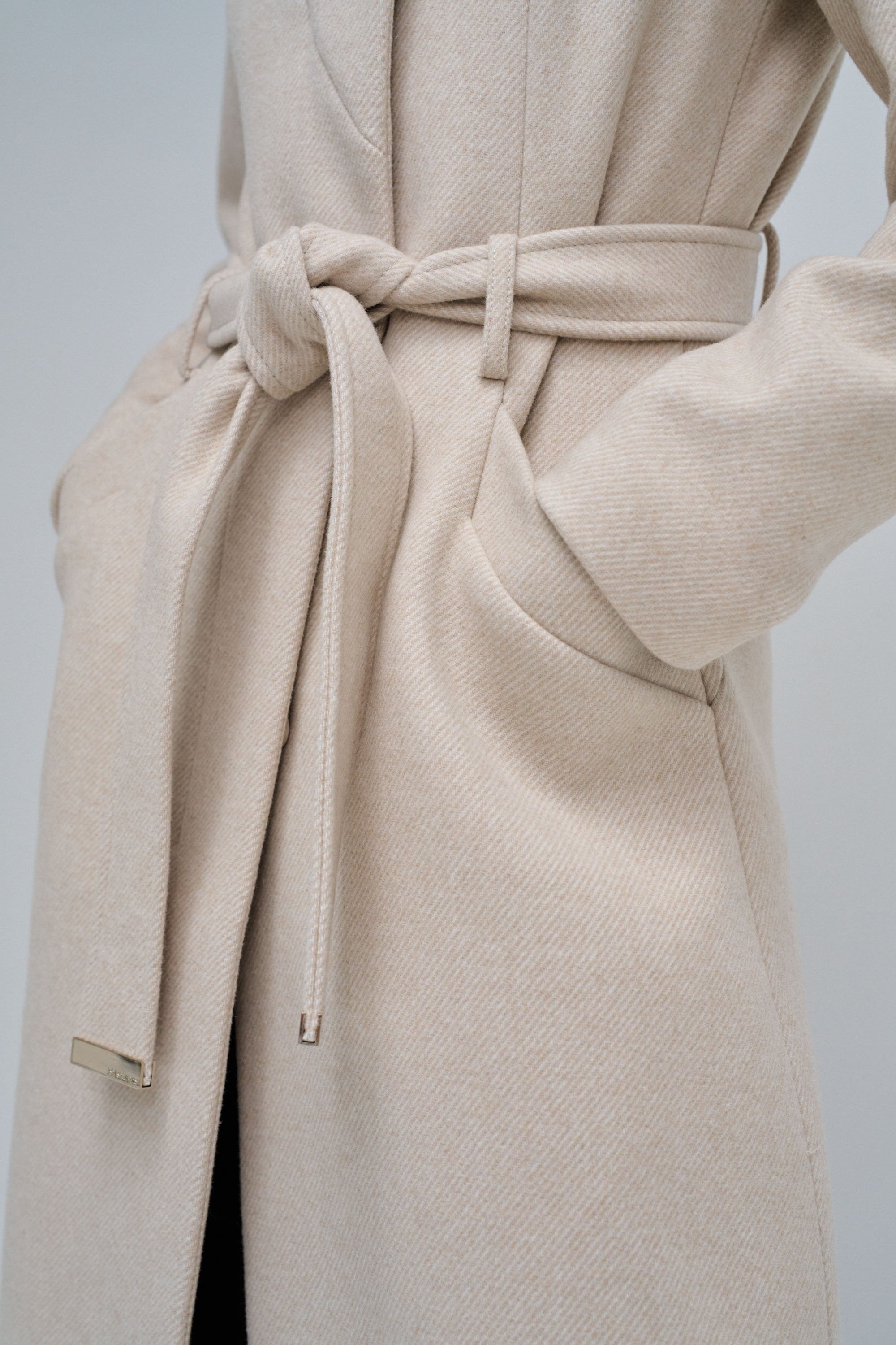 Long Wool Peacoat With Belt in Light Beige V1 Jacken Salsa Jeans