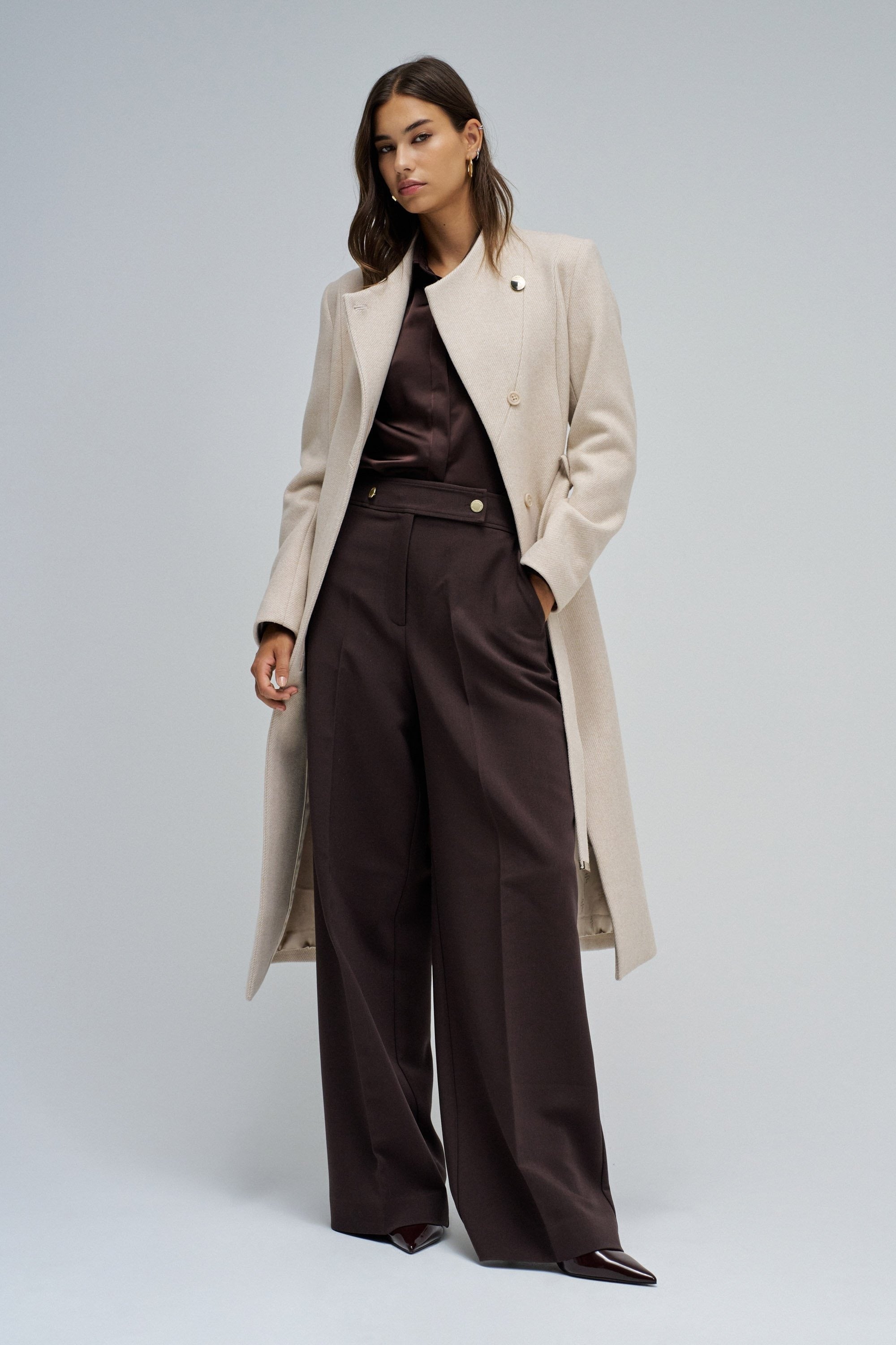 Long Wool Peacoat With Belt in Light Beige V1 Jacken Salsa Jeans