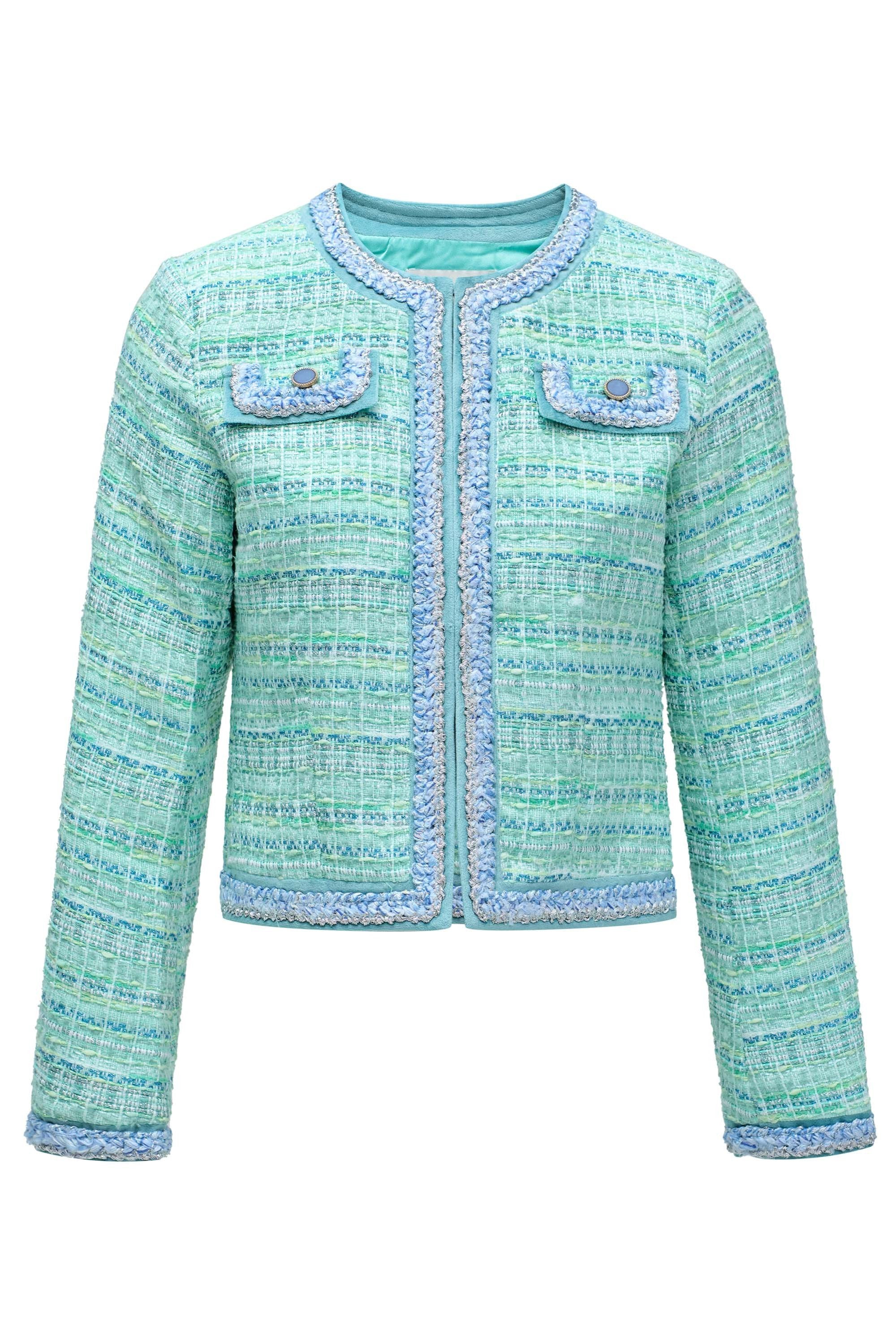 Colorful Tweed Chanel-Style Jacket in Light Green Jacken Salsa Jeans