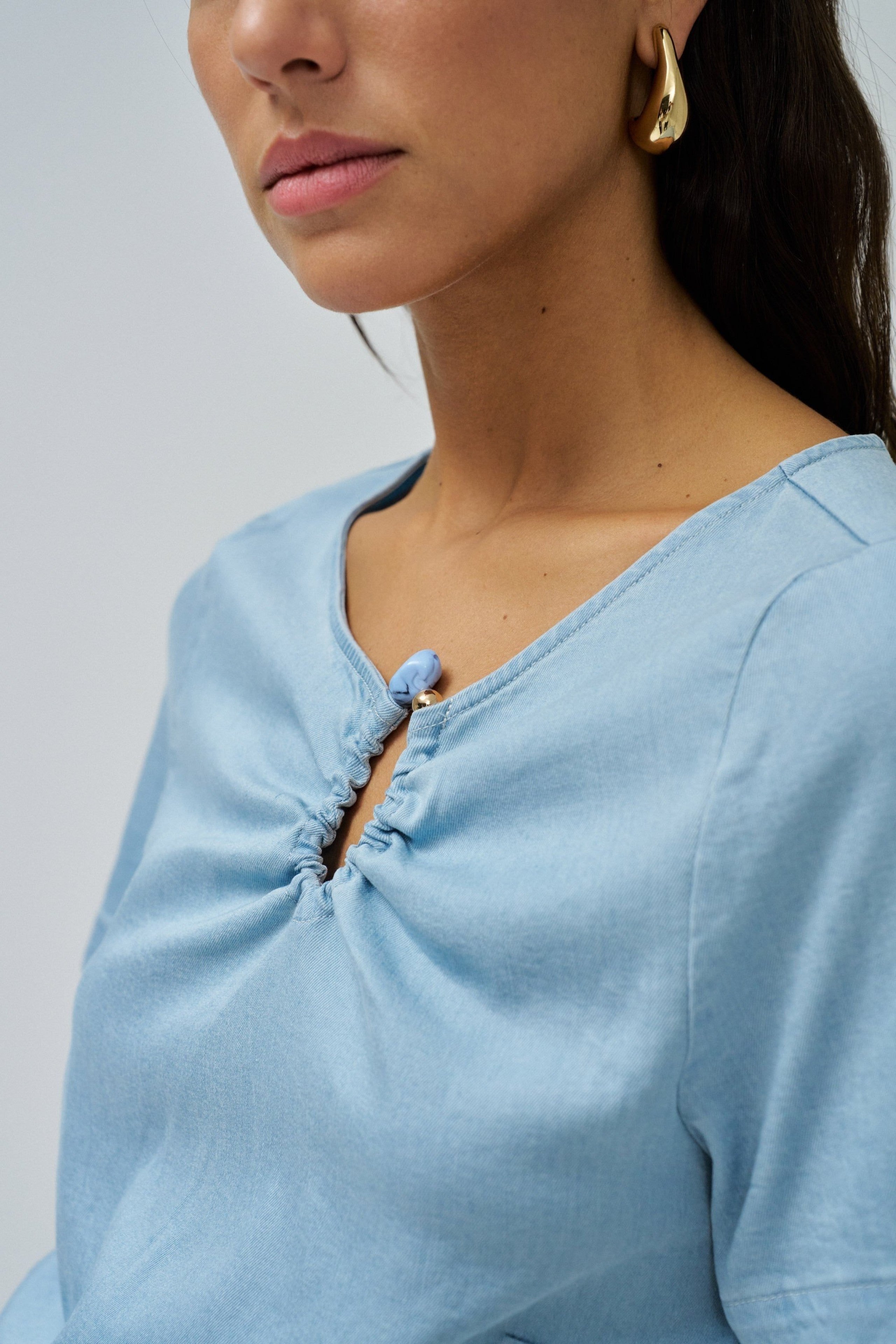 Lightdenim Blouse Metalic Detail in Light Wash Hemden Salsa Jeans