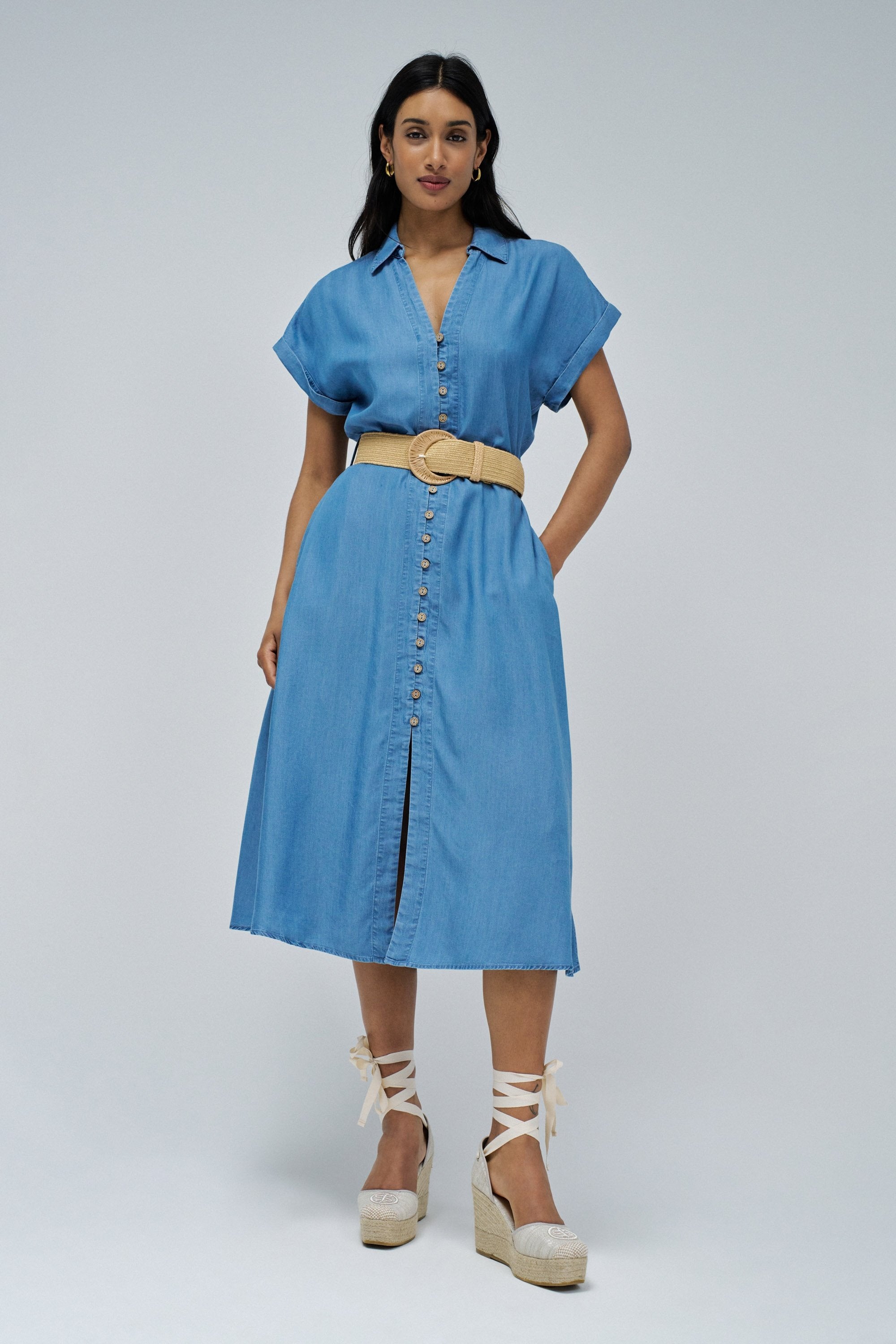 Lightdenim Dress With Belt in Medium Light Kleider Salsa Jeans