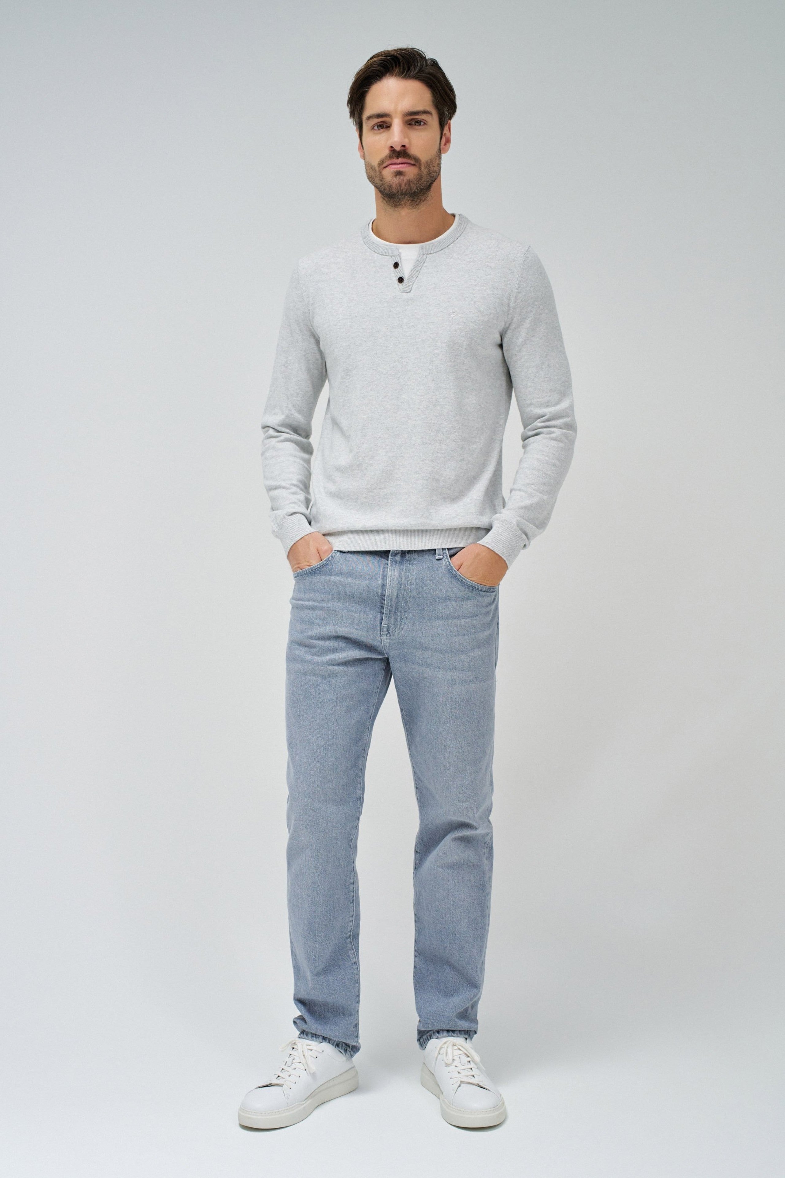 Knit Henley W/ Collar Jersey Details in Light Grey Pullover Salsa Jeans