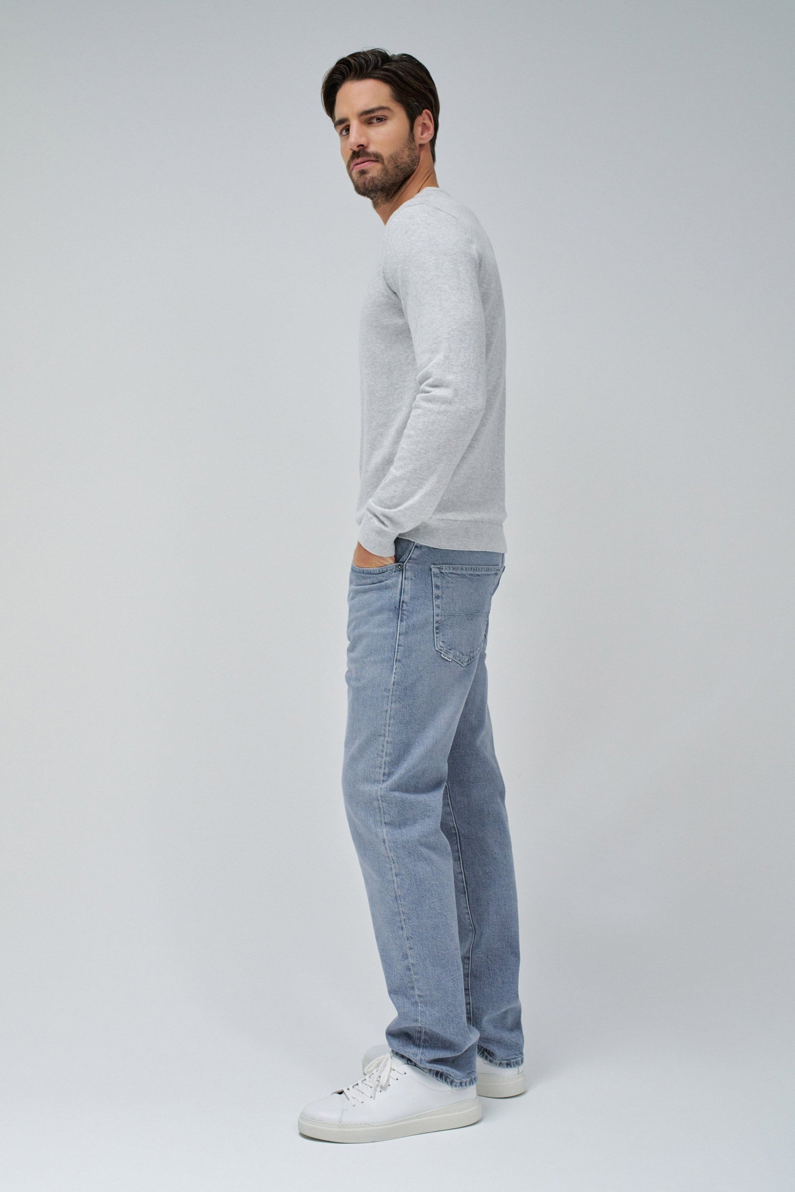 Knit Henley W/ Collar Jersey Details in Light Grey Pullover Salsa Jeans