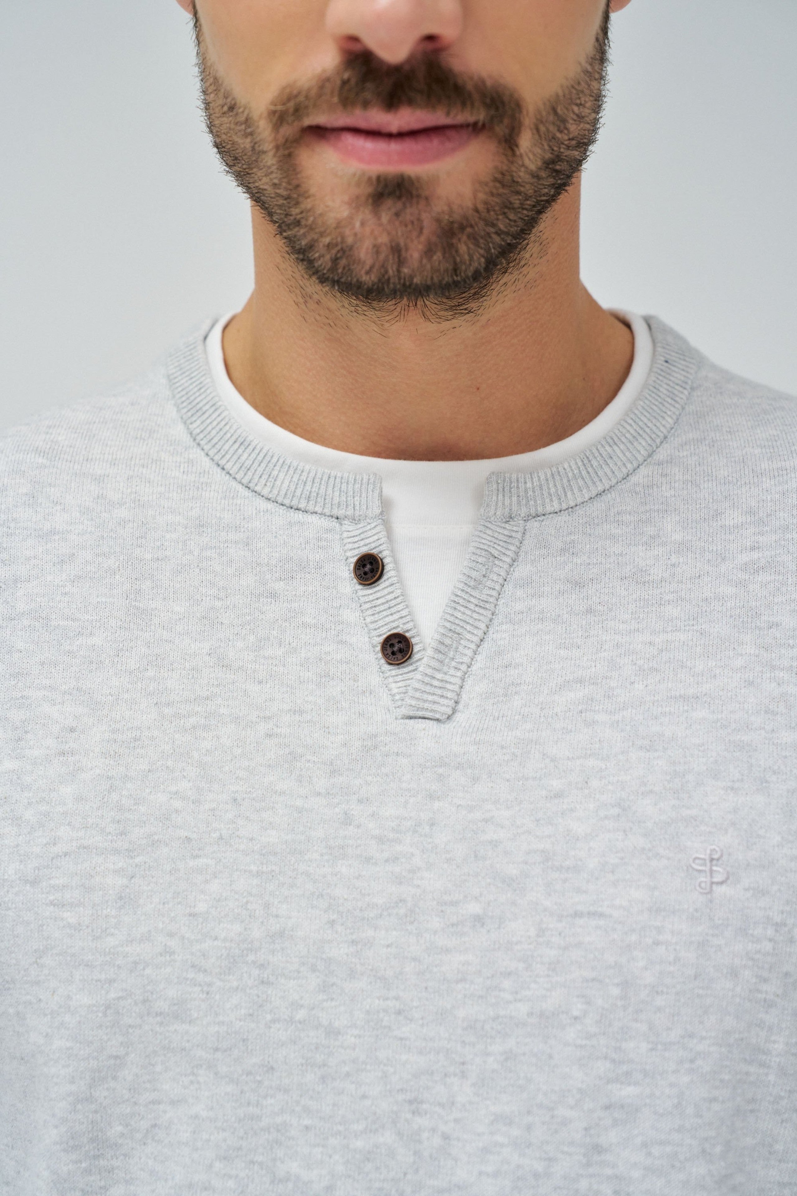 Knit Henley W/ Collar Jersey Details in Light Grey Pullover Salsa Jeans