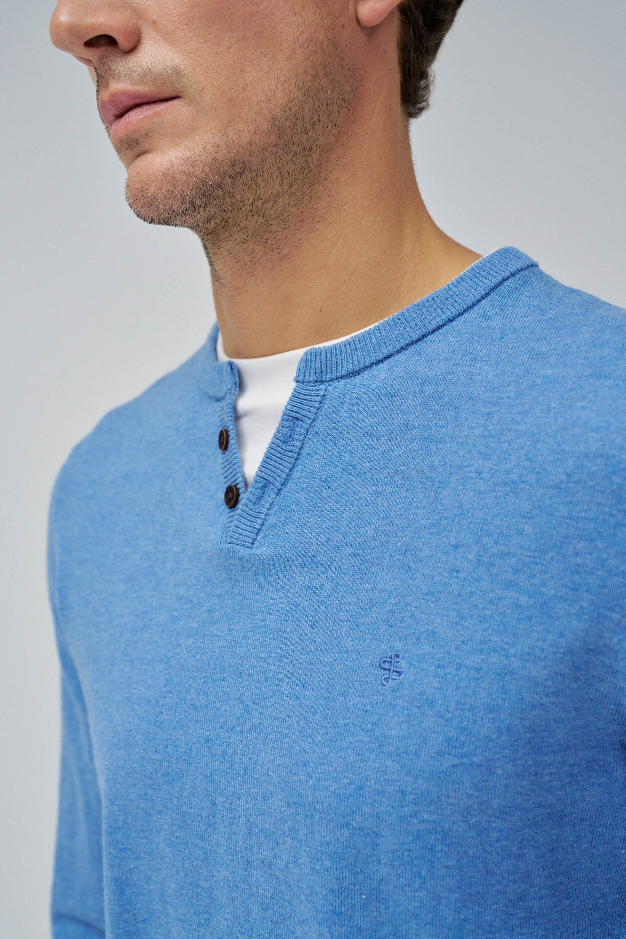 Knit Henley W/ Collar Jersey Details in Medium Blue Pullover Salsa Jeans