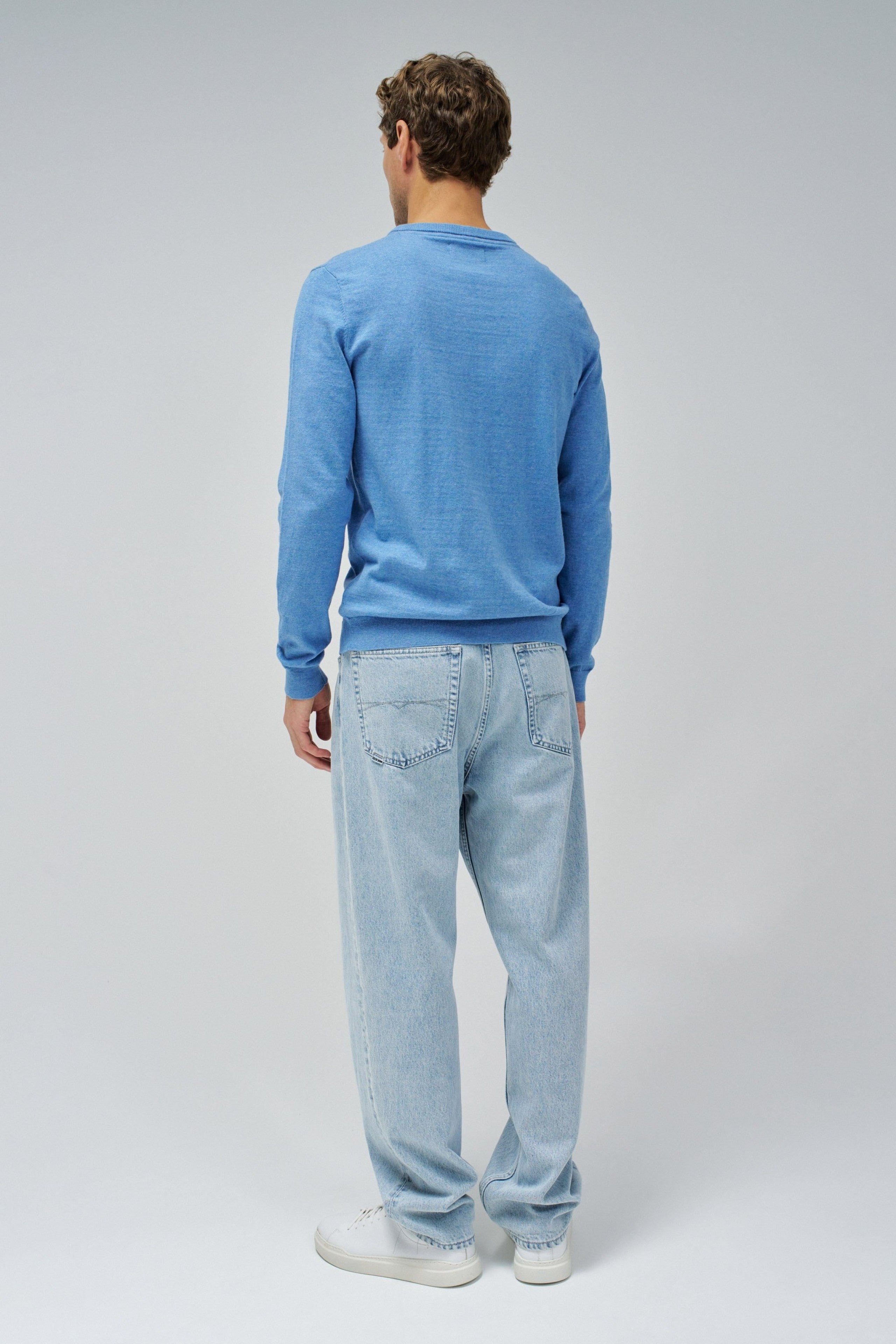 Knit Henley W/ Collar Jersey Details in Medium Blue Pullover Salsa Jeans