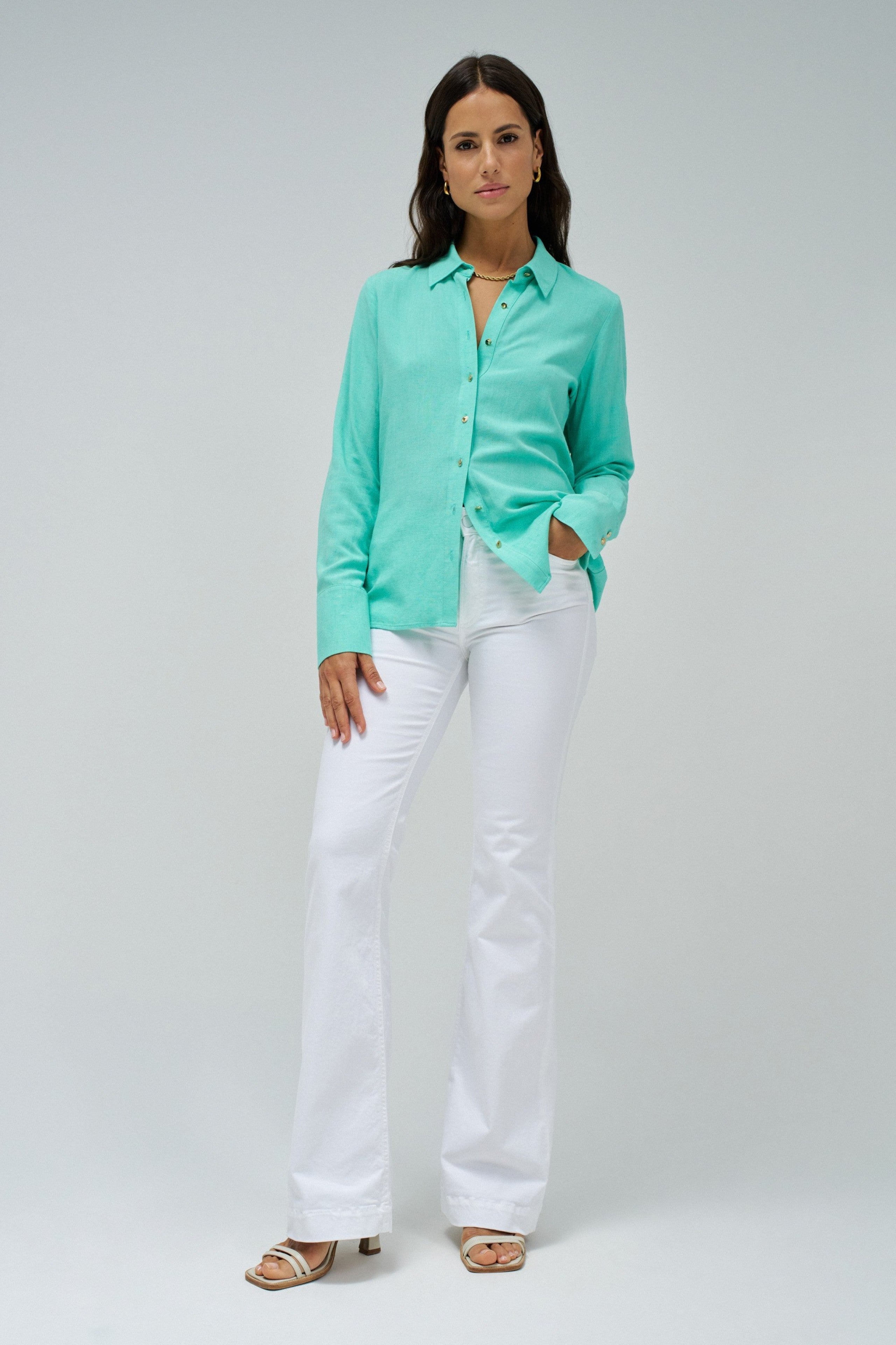 Linen Shirt in Light Green Hemden Salsa Jeans