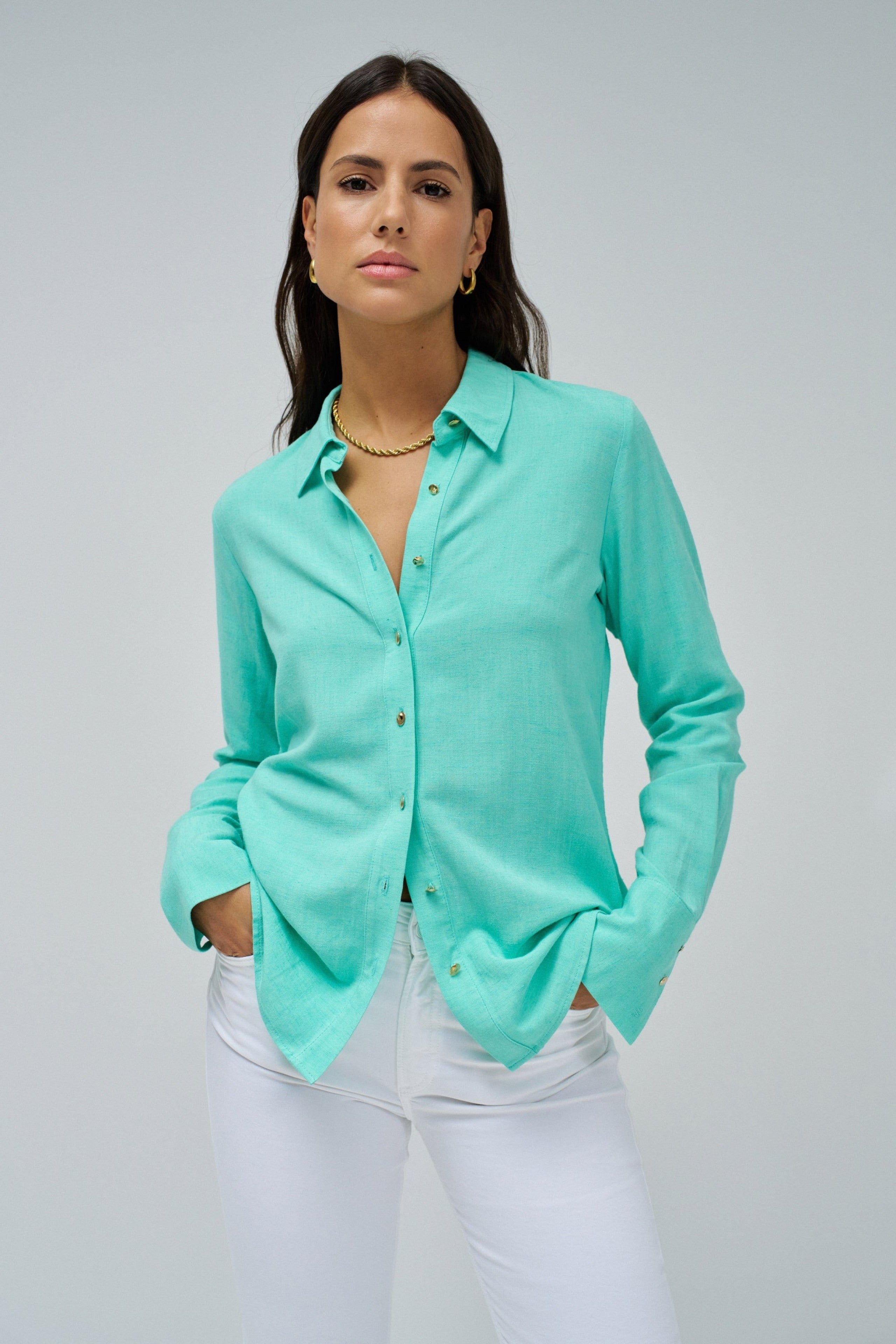 Linen Shirt in Light Green Hemden Salsa Jeans
