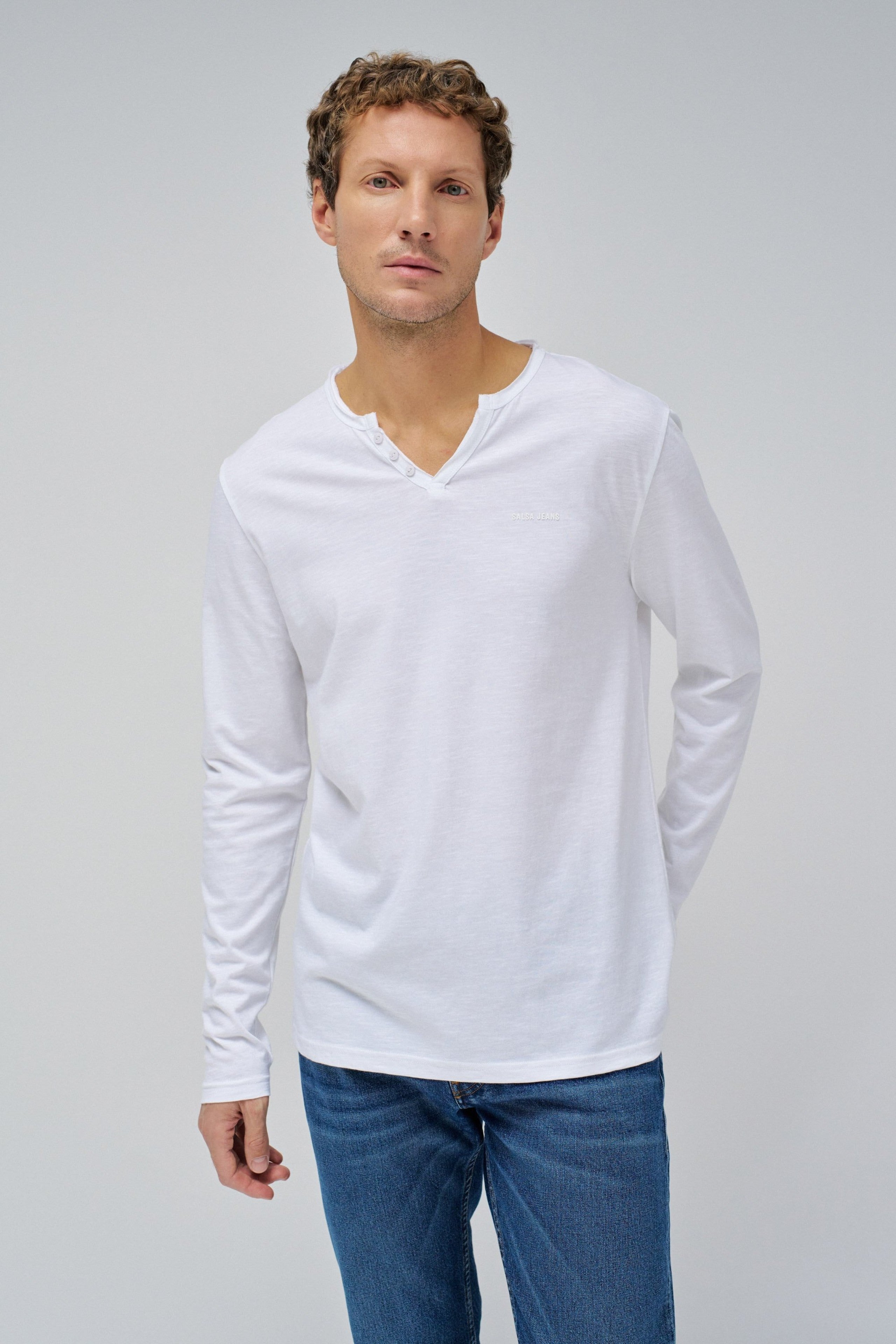 Jersey Longsleeve Serafino in White T-Shirts Salsa Jeans