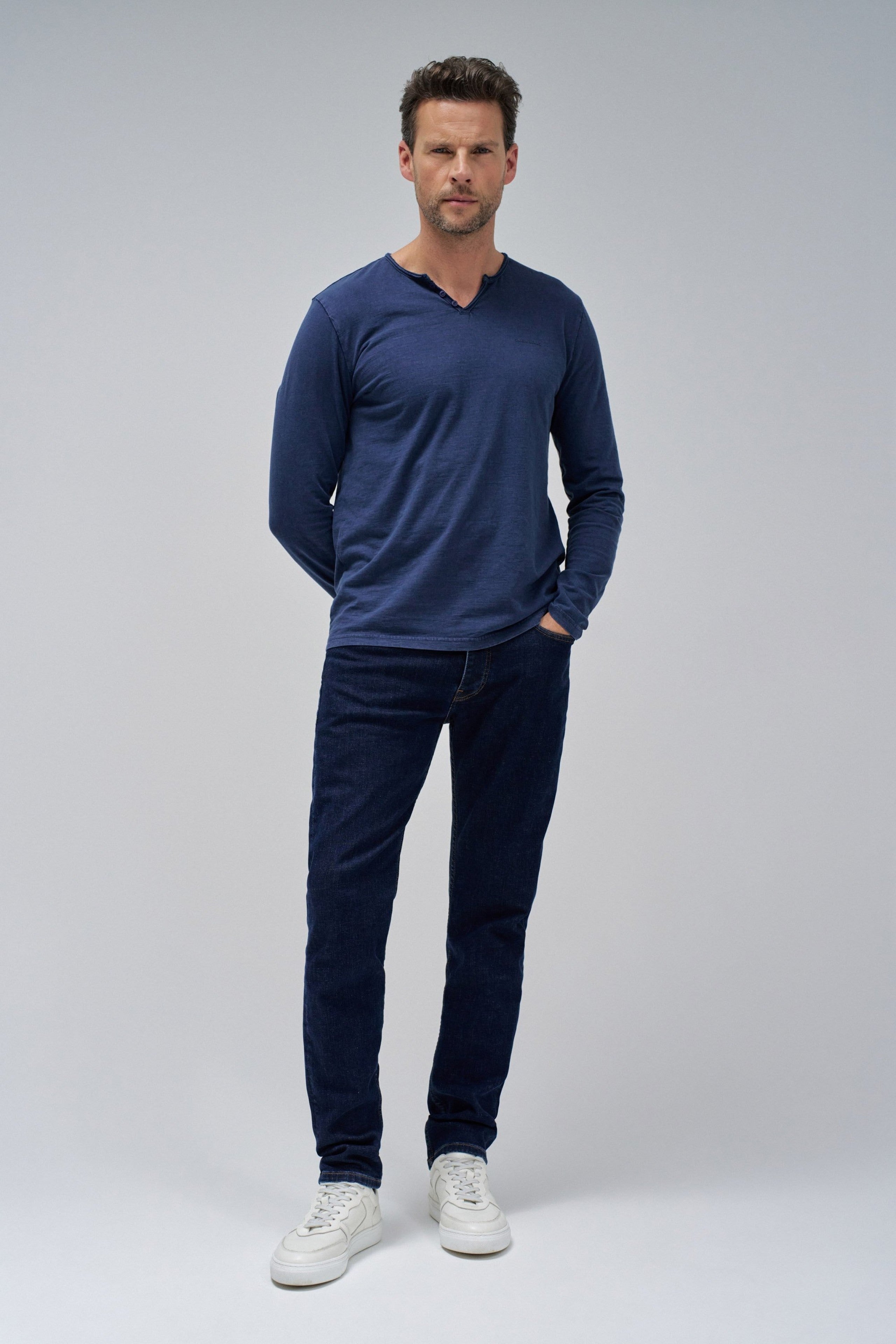 Jersey Longsleeve Serafino in Medium Blue T-Shirts Salsa Jeans