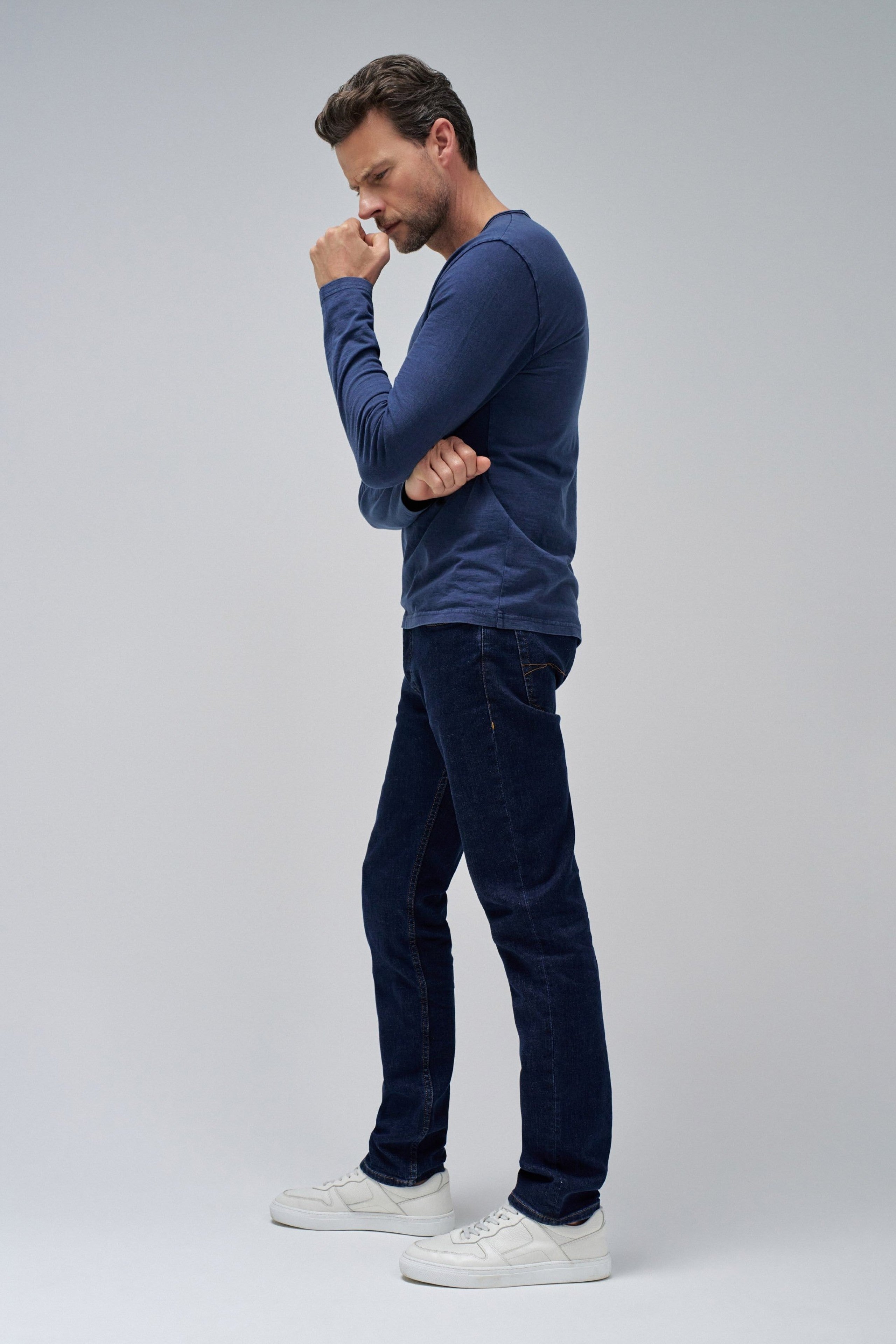 Jersey Longsleeve Serafino in Medium Blue T-Shirts Salsa Jeans