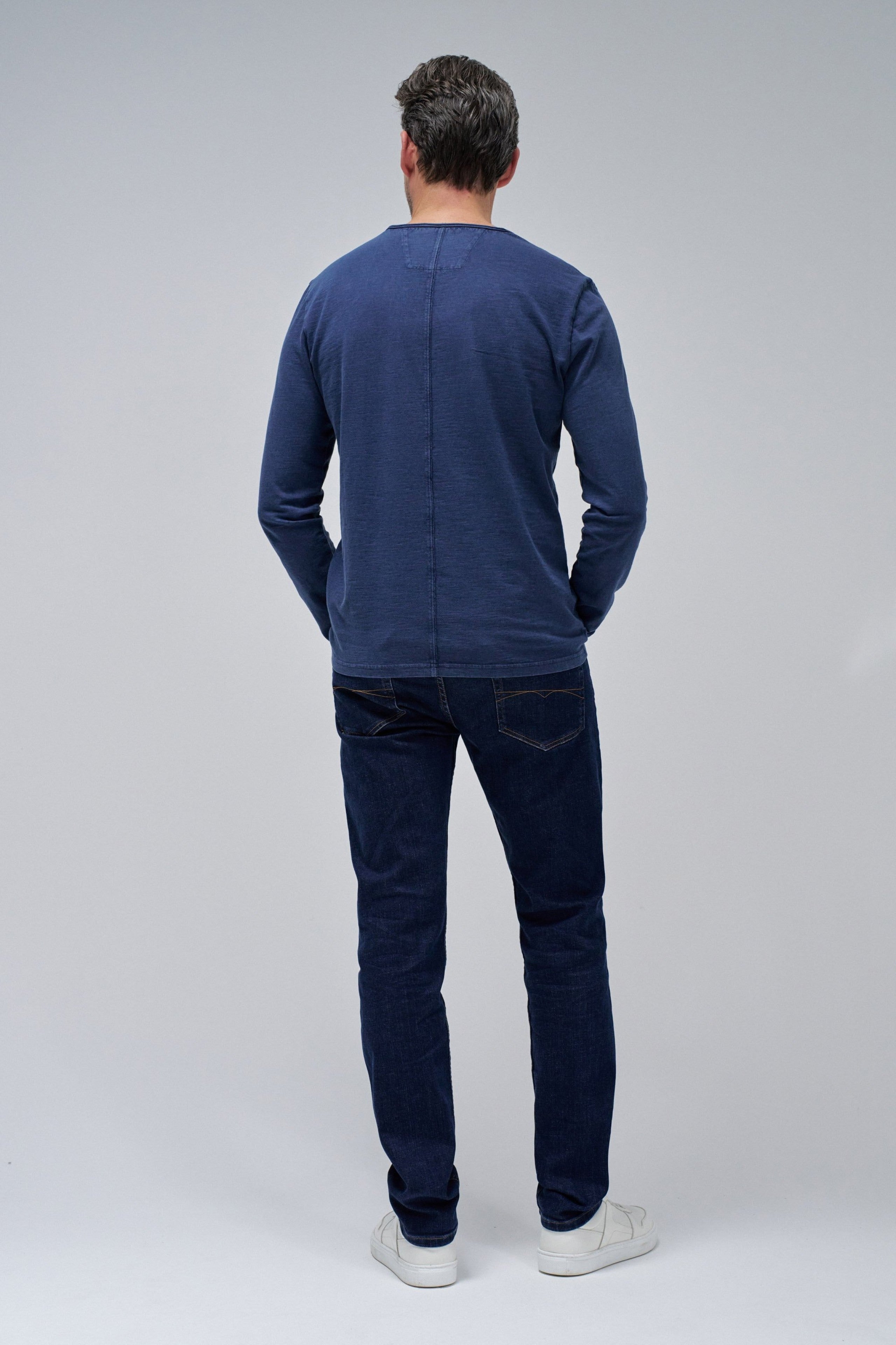Jersey Longsleeve Serafino in Medium Blue T-Shirts Salsa Jeans