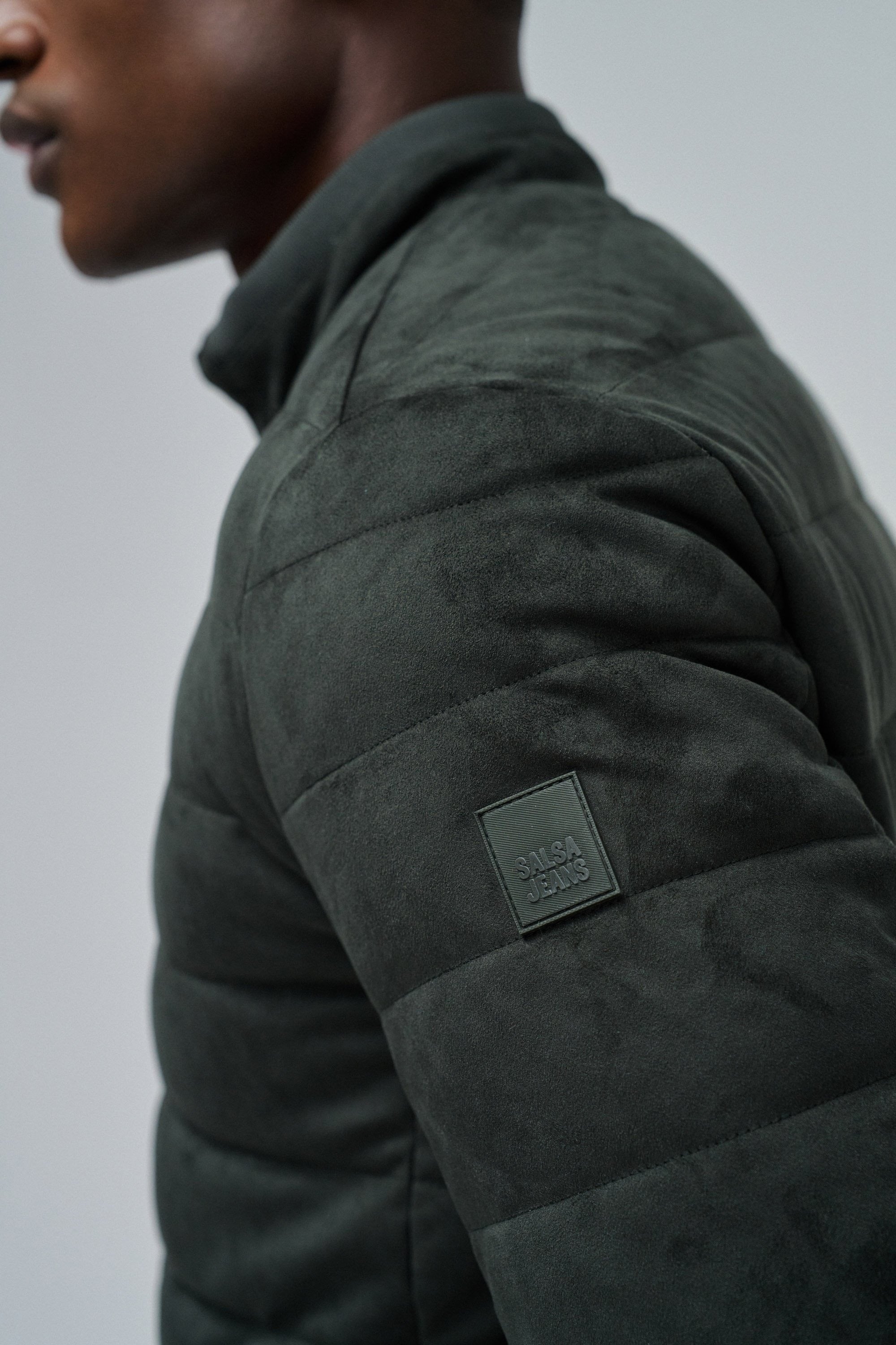 Suede Puffer Bomber Jacket in Dark Green Jacken Salsa Jeans