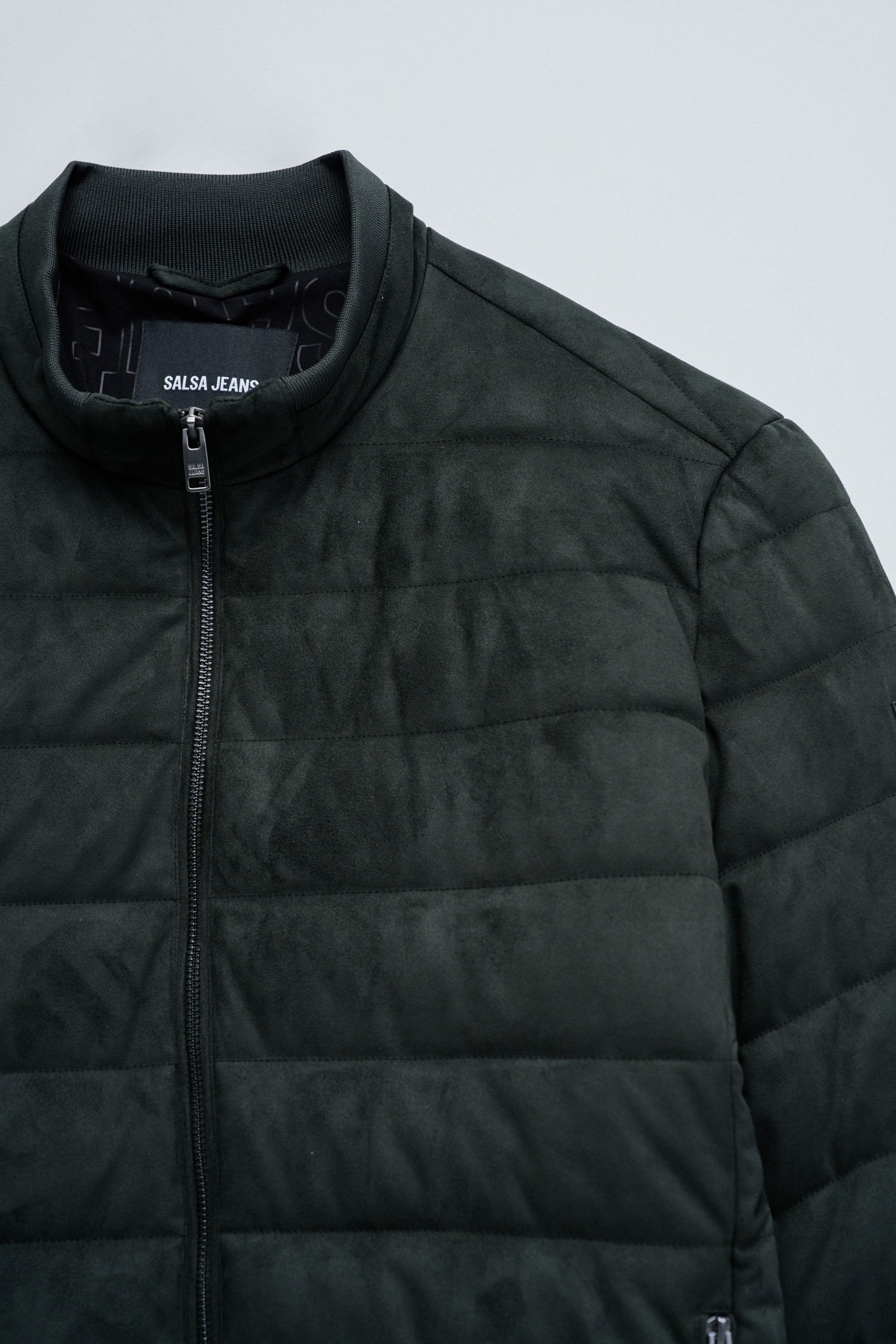 Suede Puffer Bomber Jacket in Dark Green Jacken Salsa Jeans