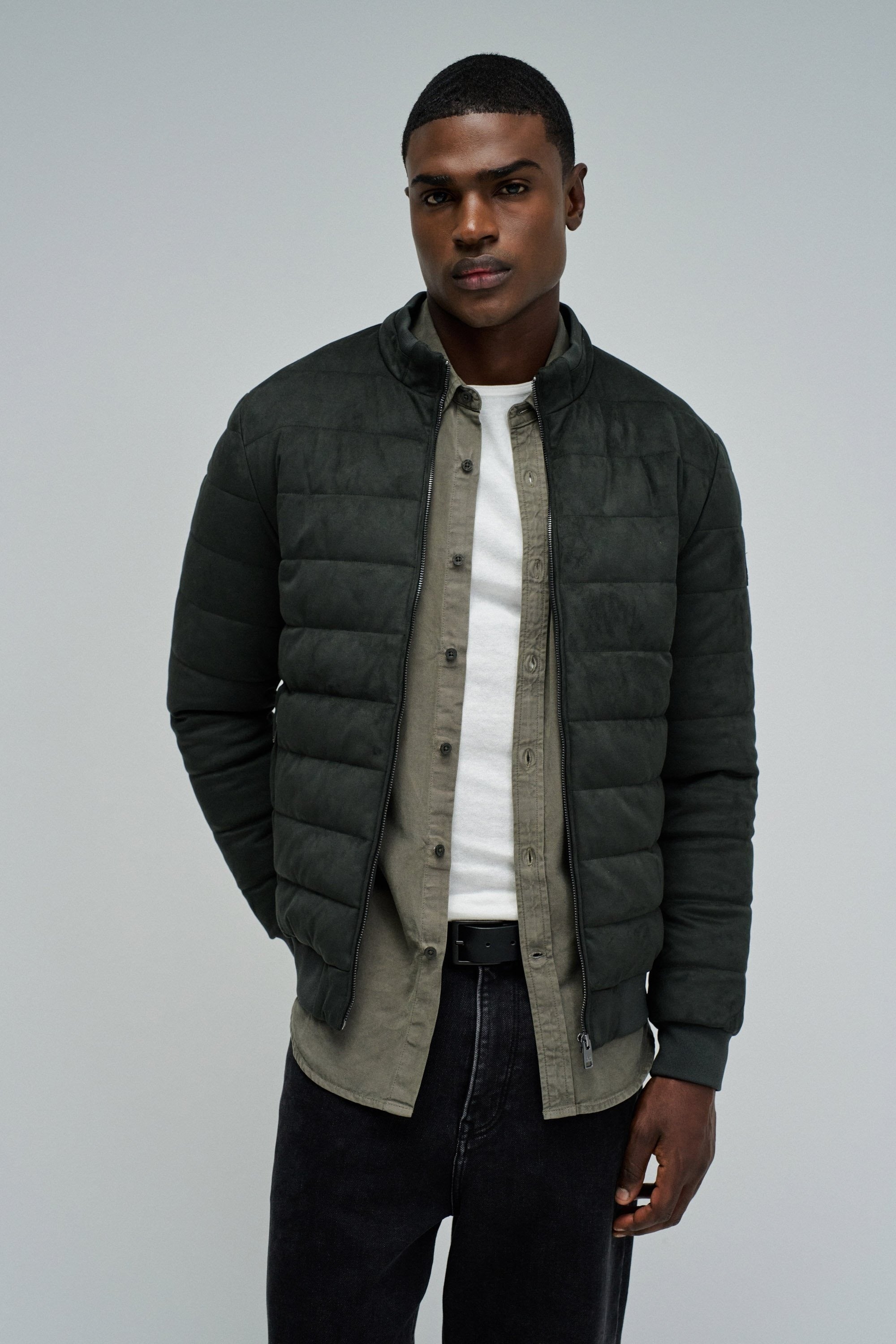 Suede Puffer Bomber Jacket in Dark Green Jacken Salsa Jeans