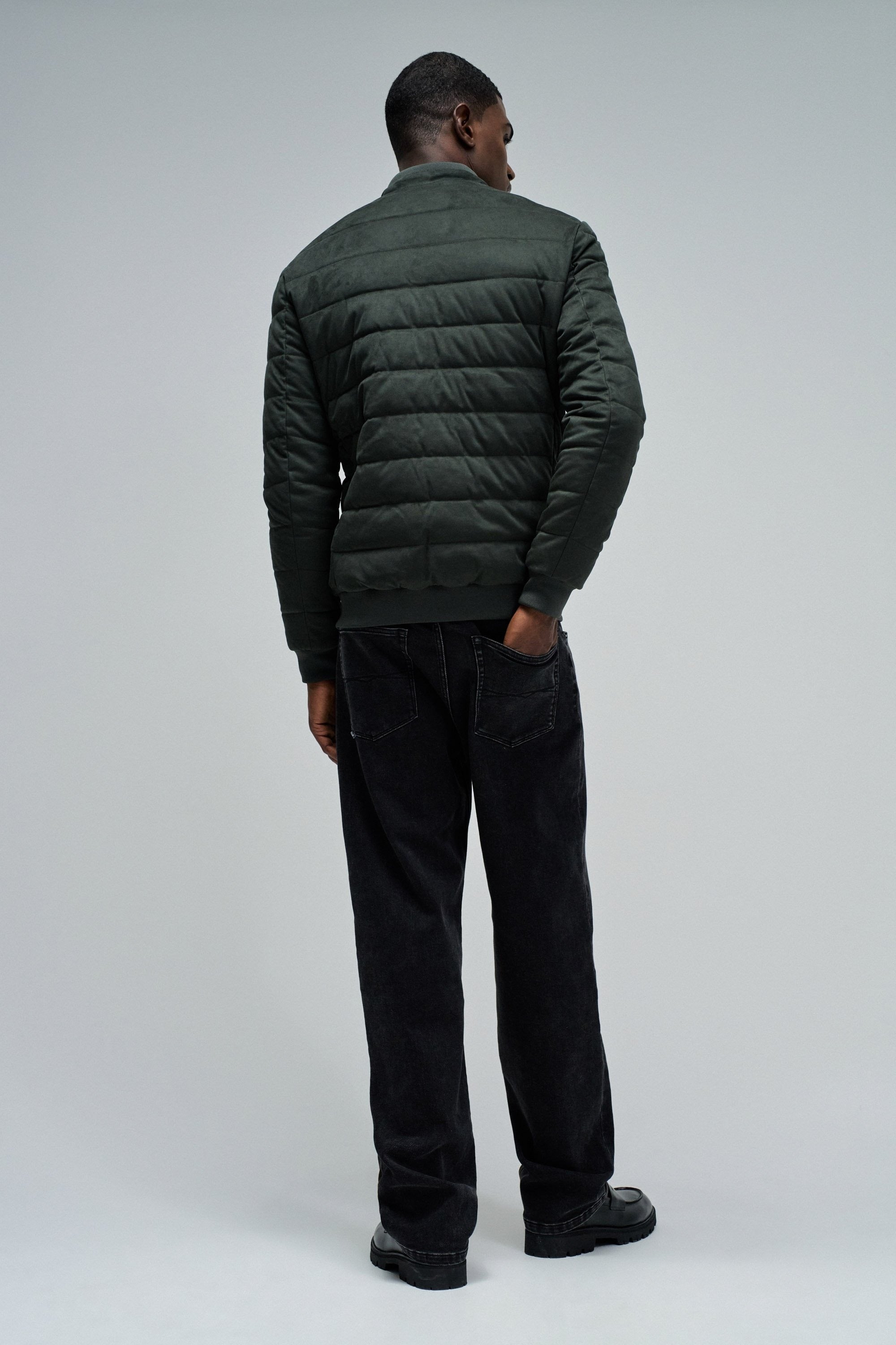 Suede Puffer Bomber Jacket in Dark Green Jacken Salsa Jeans
