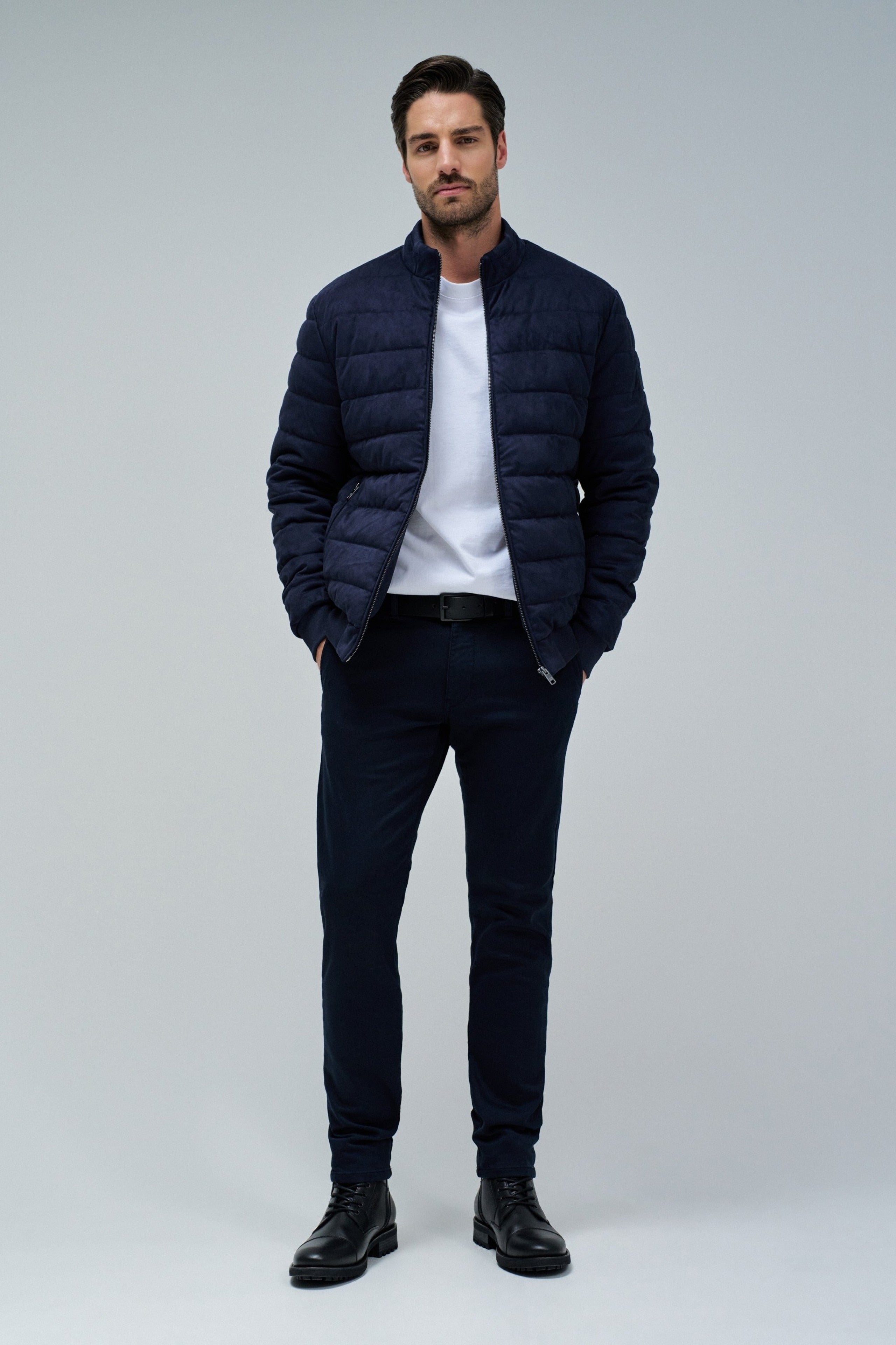 Suede Puffer Bomber Jacket in Dark Blue Jacken Salsa Jeans