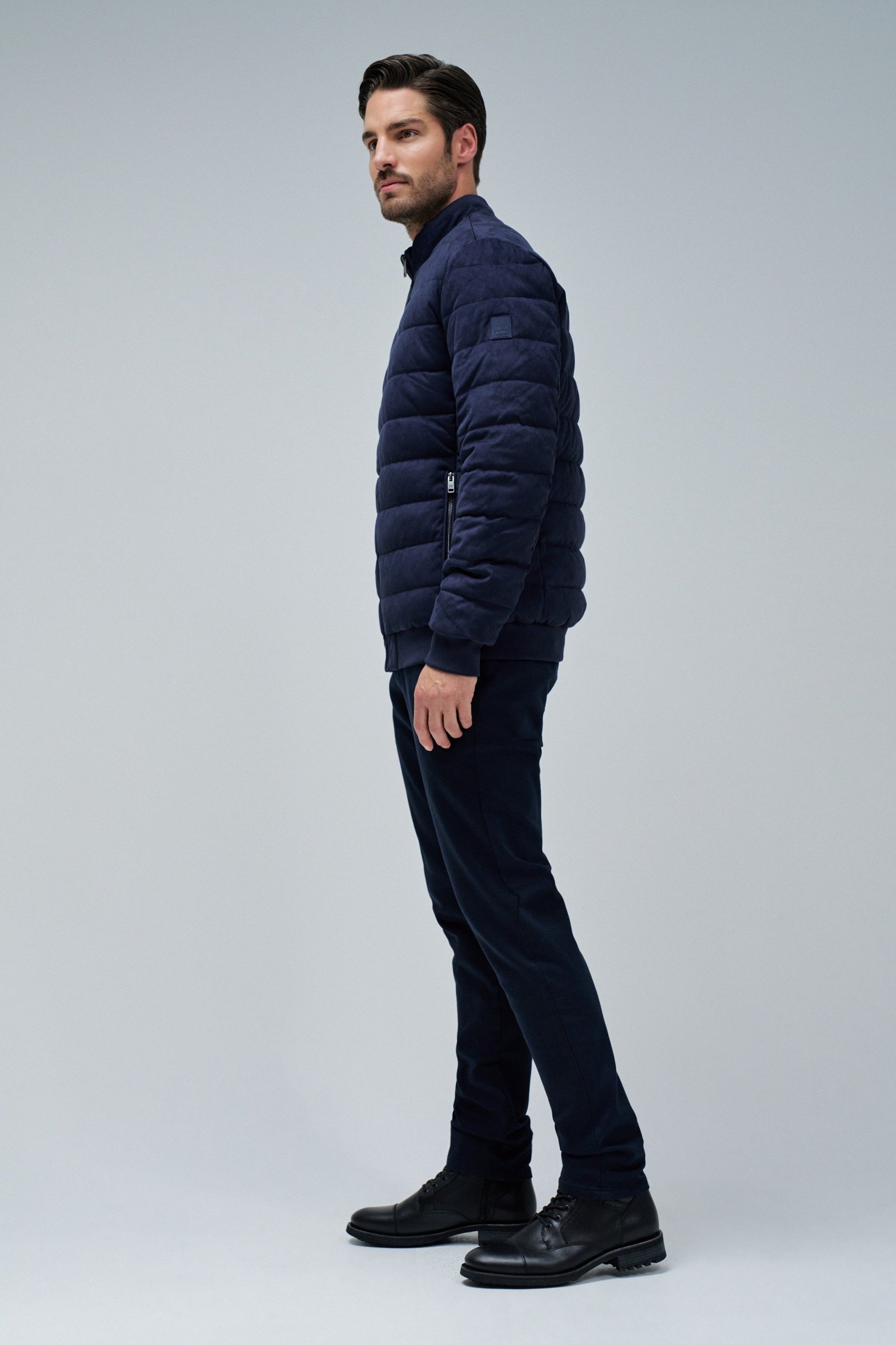 Suede Puffer Bomber Jacket in Dark Blue Jacken Salsa Jeans
