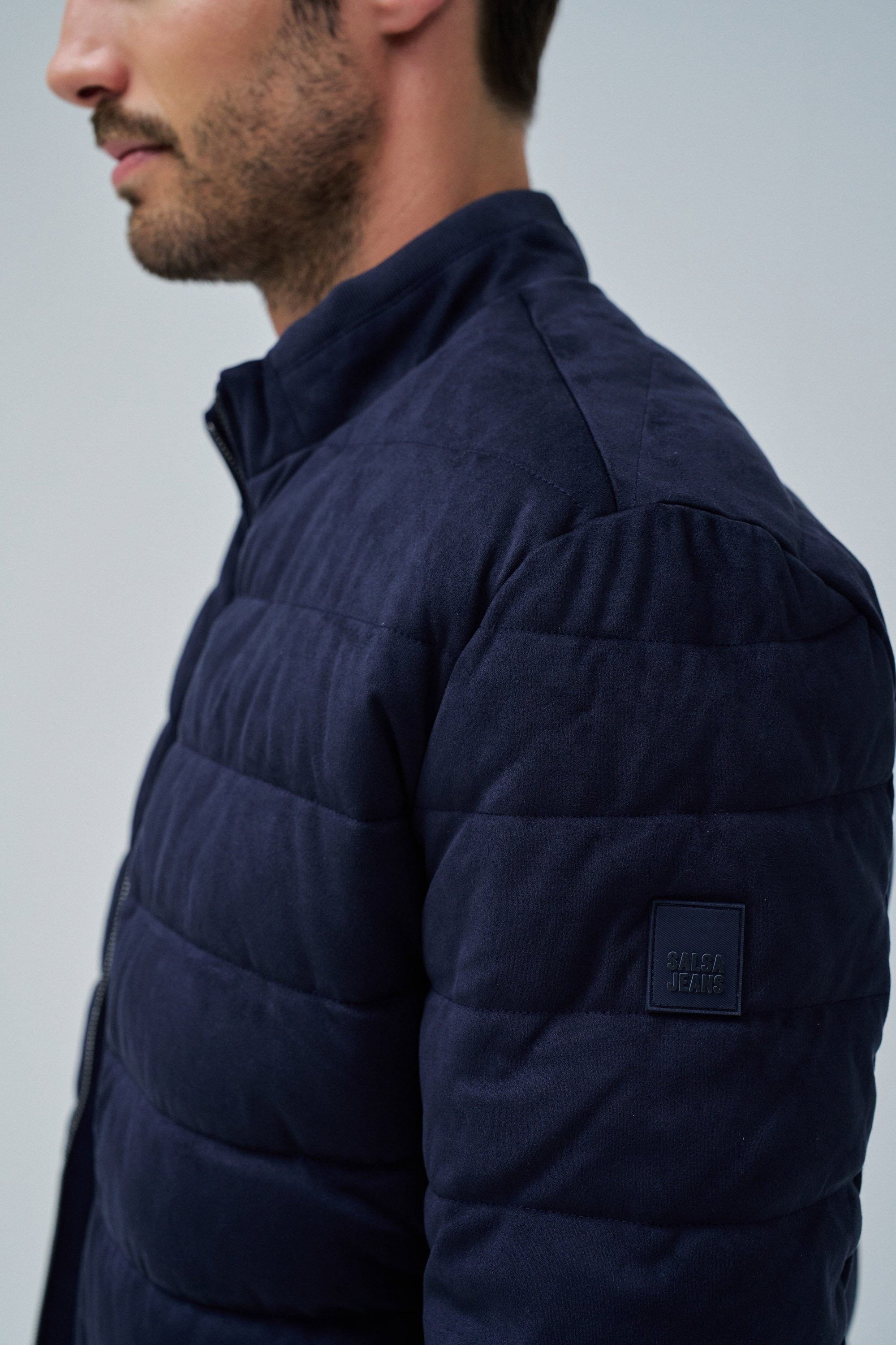 Suede Puffer Bomber Jacket in Dark Blue Jacken Salsa Jeans