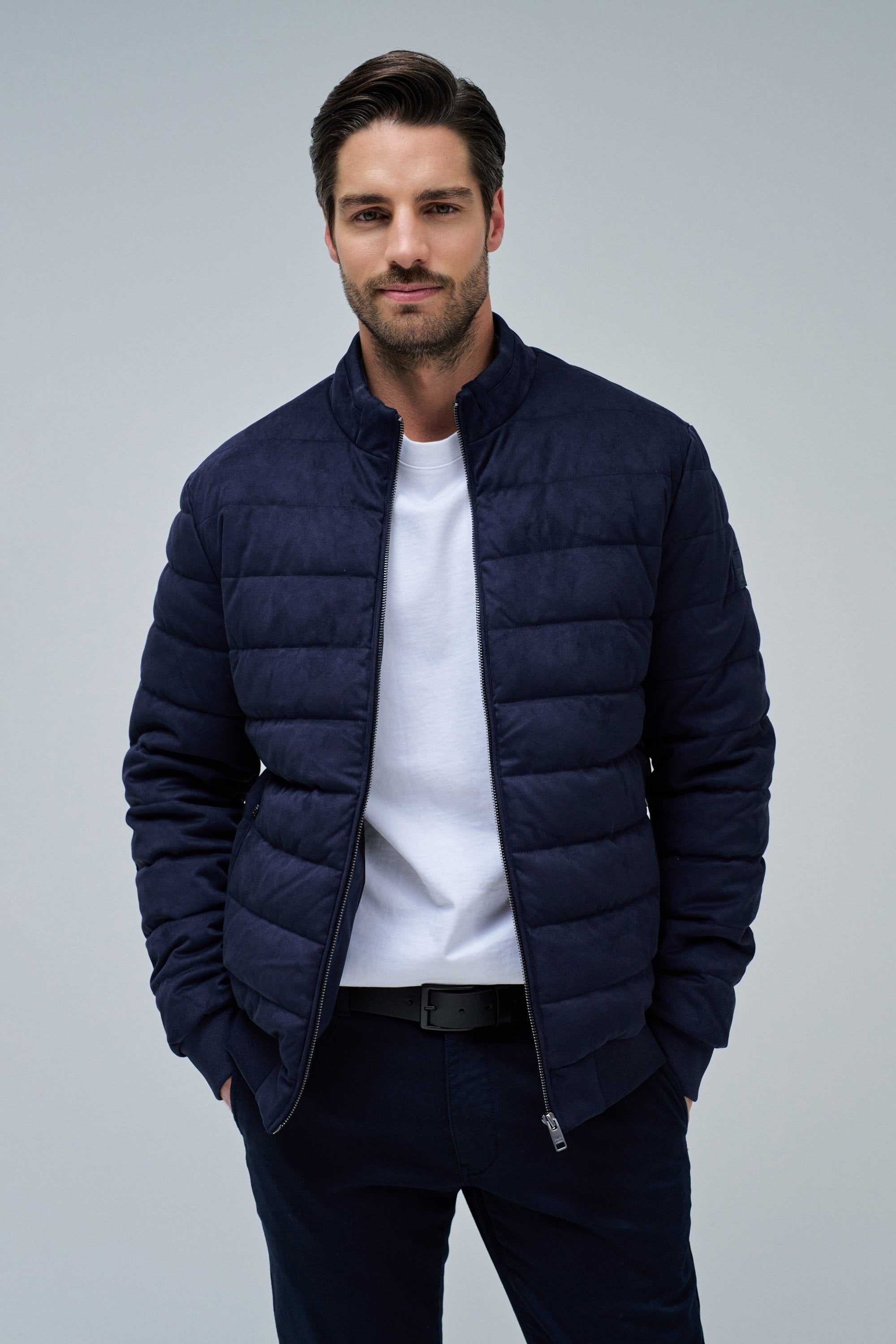 Suede Puffer Bomber Jacket in Dark Blue Jacken Salsa Jeans