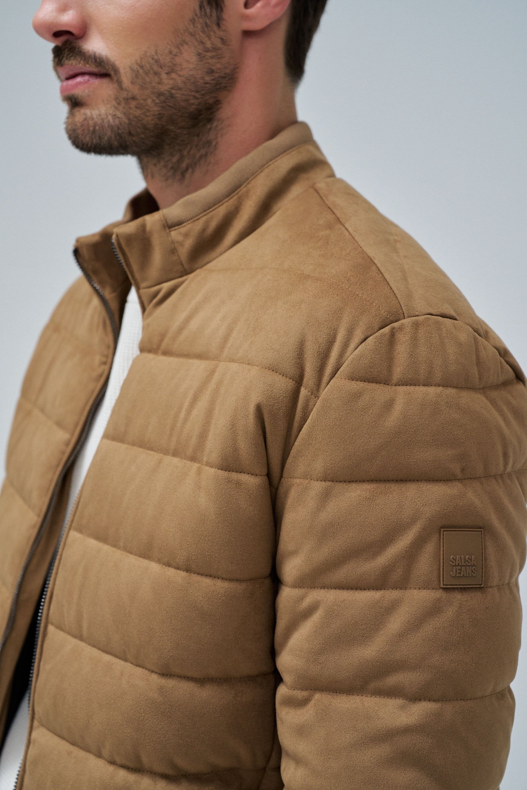 Suede Puffer Bomber Jacket in Medium Brown Jacken Salsa Jeans