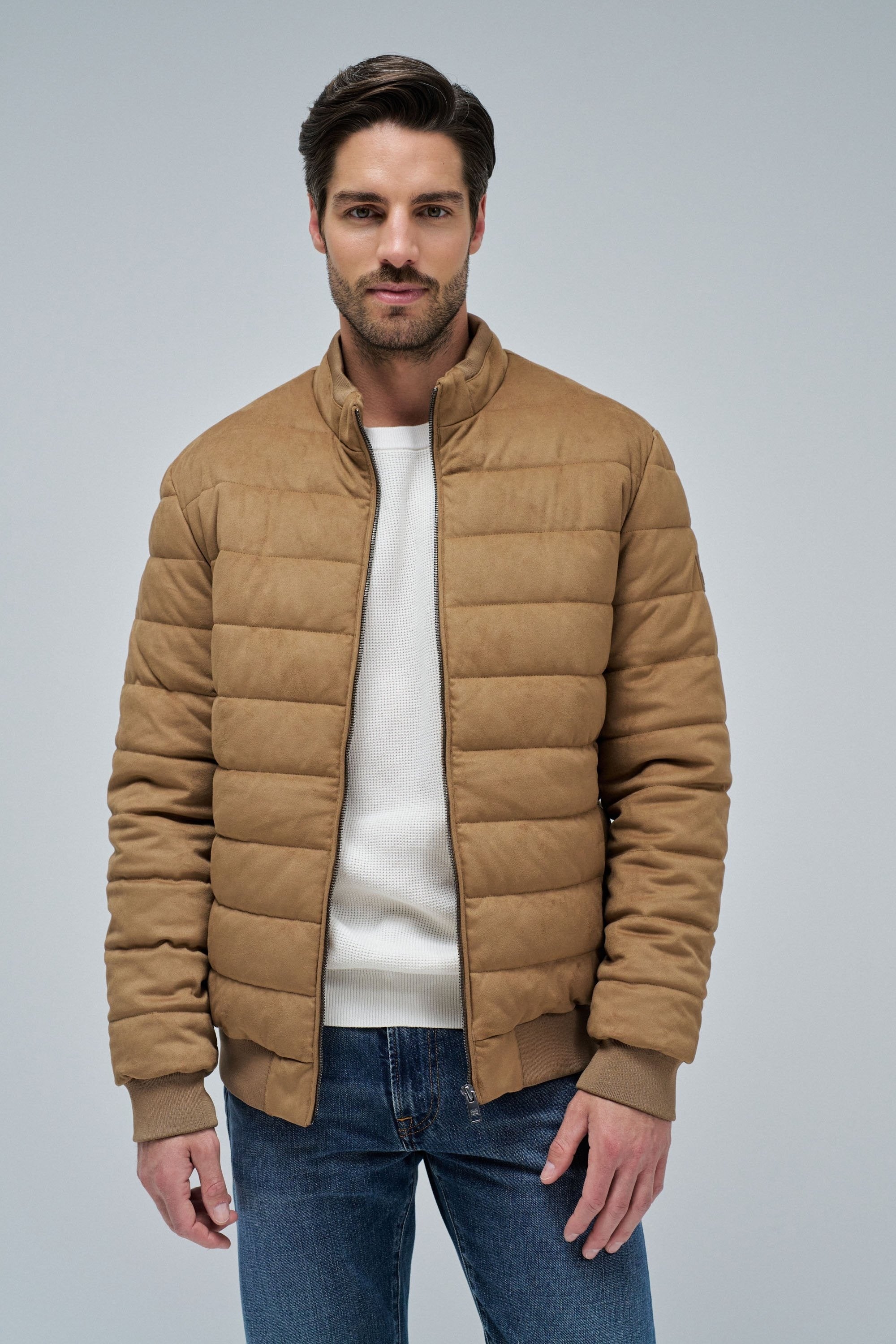 Suede Puffer Bomber Jacket in Medium Brown Jacken Salsa Jeans