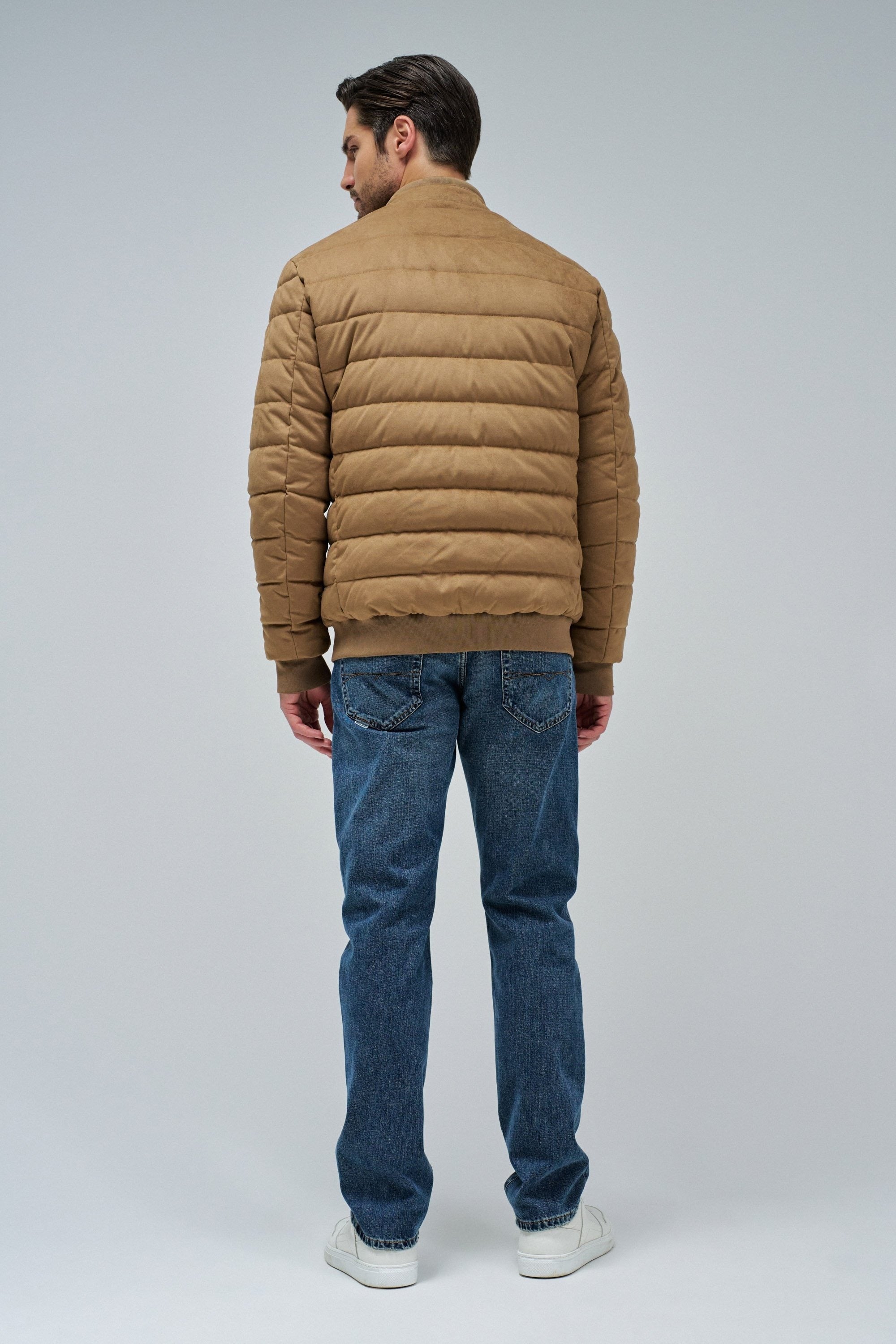 Suede Puffer Bomber Jacket in Medium Brown Jacken Salsa Jeans