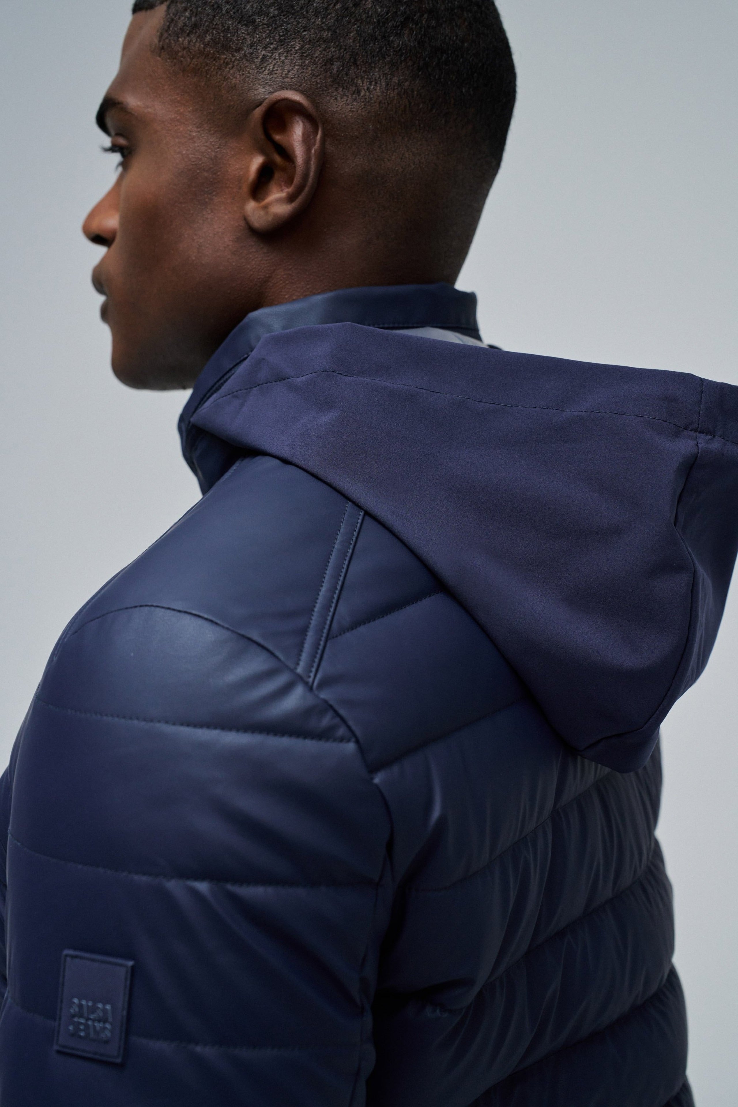 Light Padded PU Leather Jacket in Dark Blue