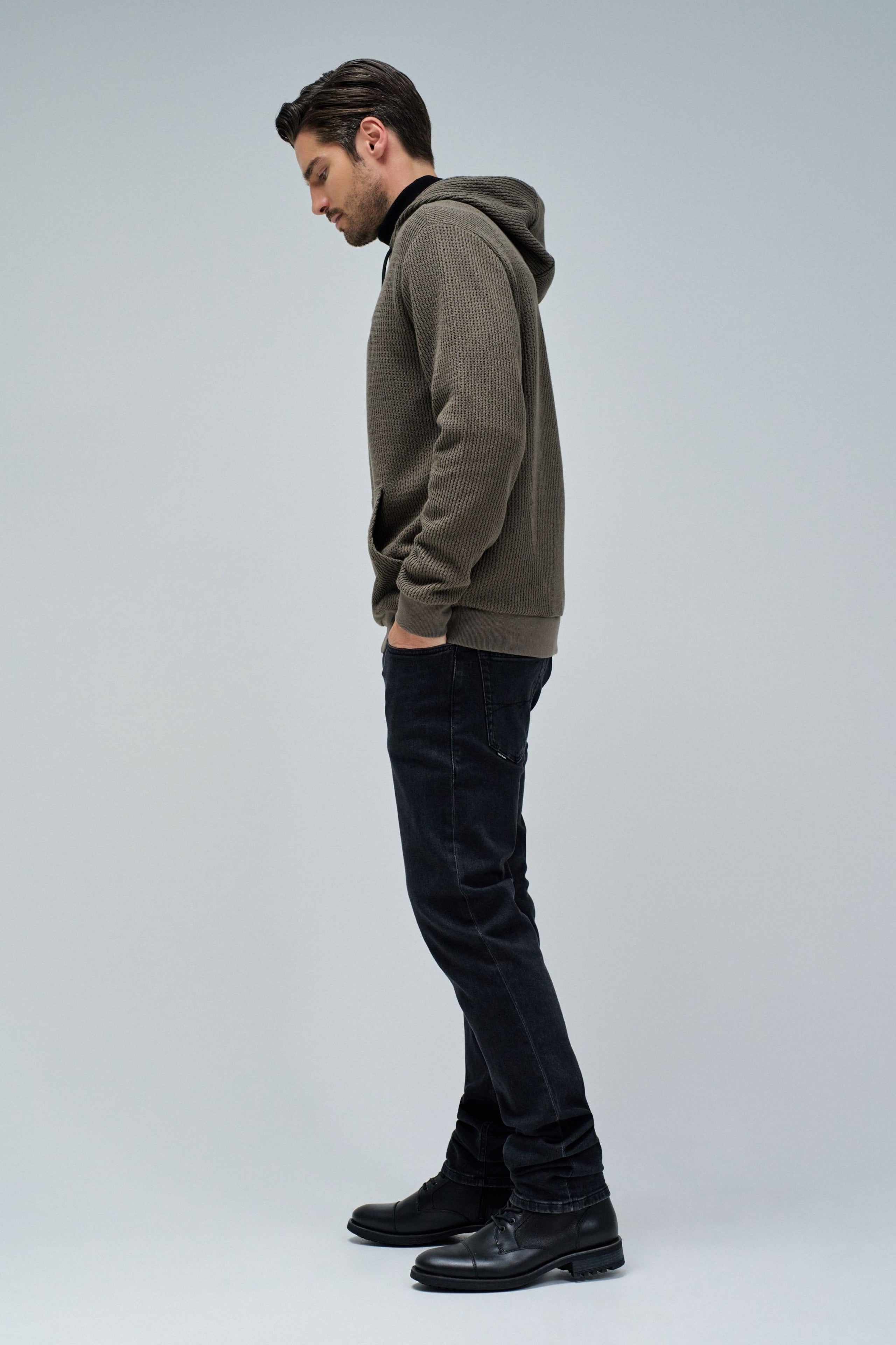 Textured Hoodie W/ Logo Patch in Dark Green