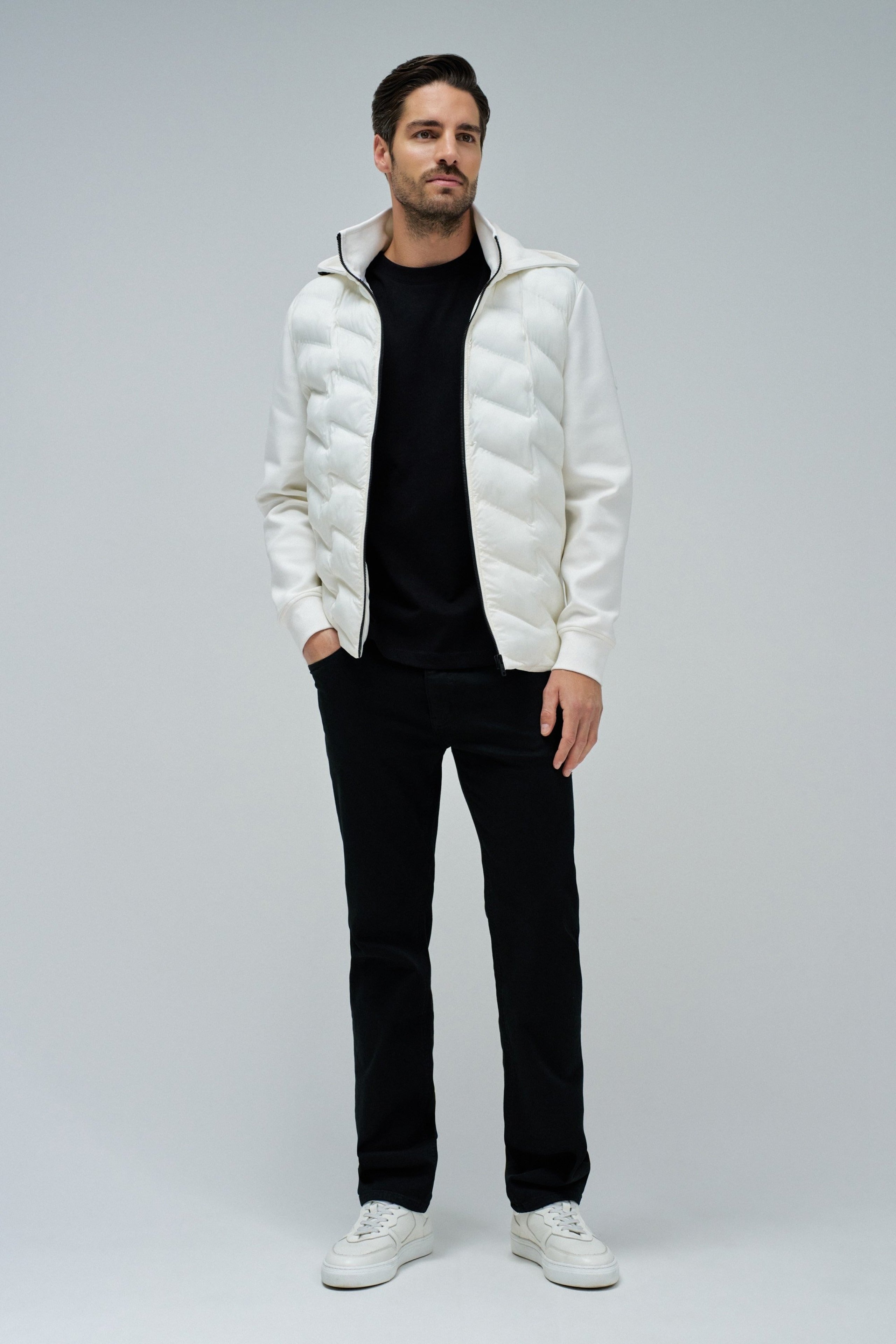 Zip-Thru Padded Jumper Hoodie in Light Pearl V2