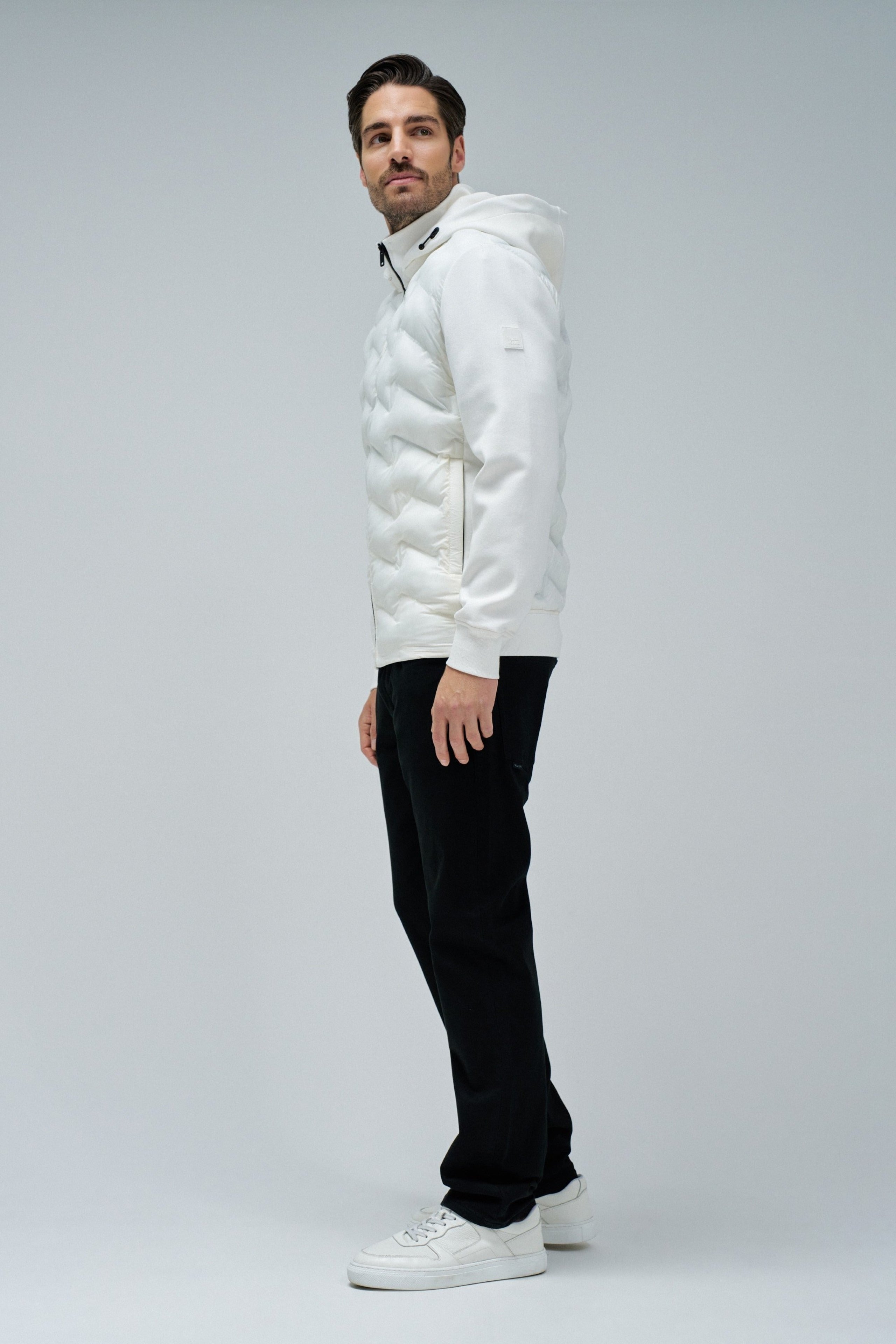 Zip-Thru Padded Jumper Hoodie in Light Pearl V2