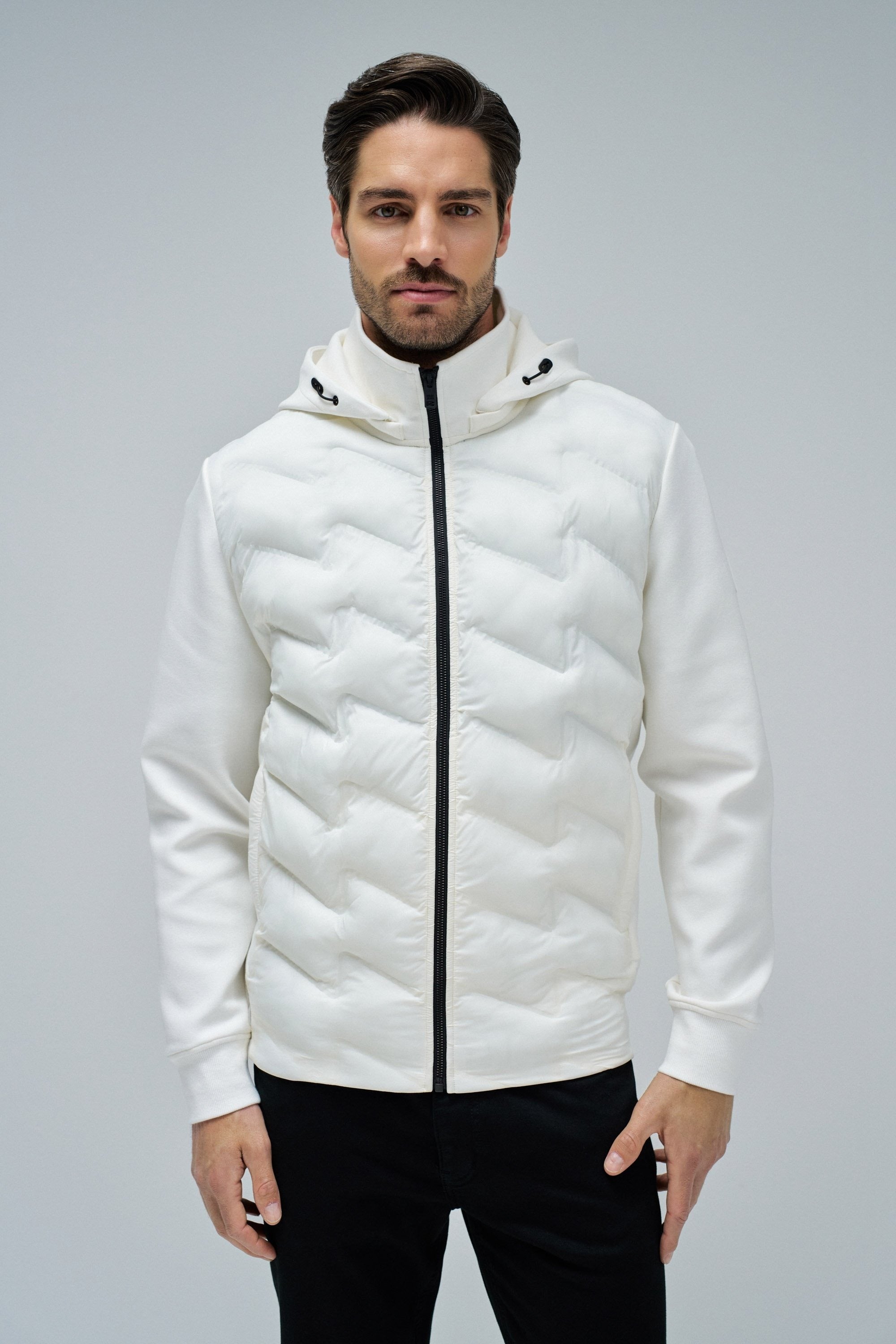Zip-Thru Padded Jumper Hoodie in Light Pearl V2 Jacken Salsa Jeans