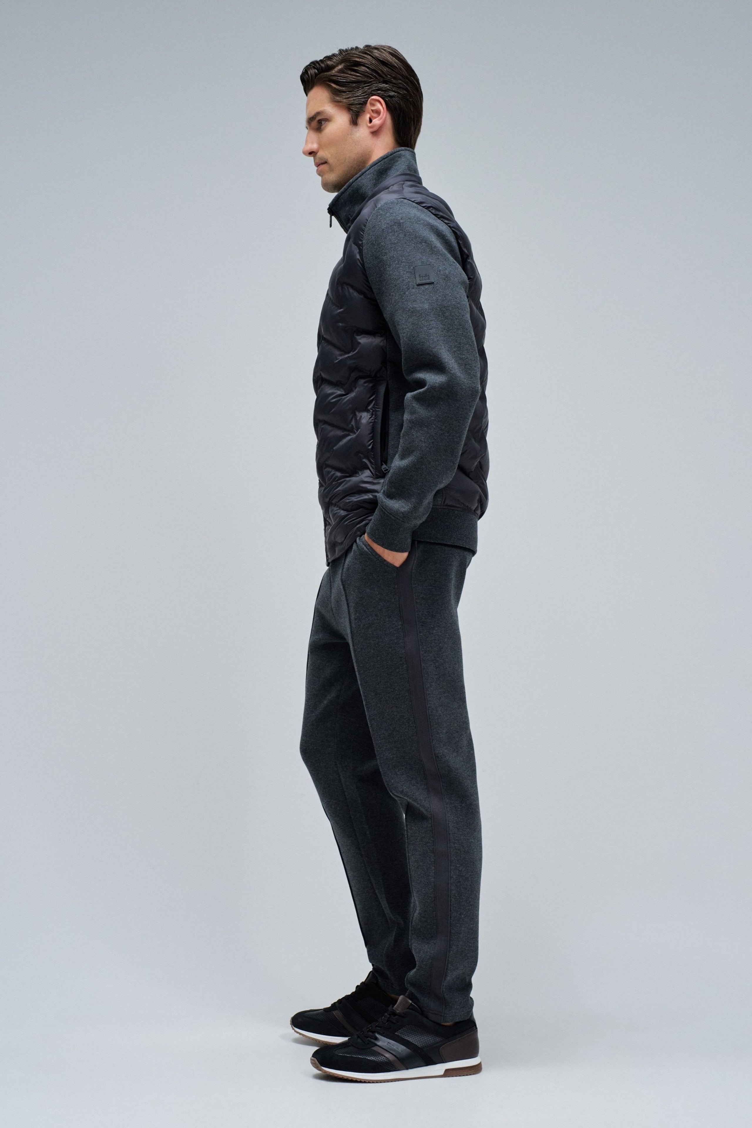 Zip-Thru Padded Jumper W/ Hoodie in Dark Grey