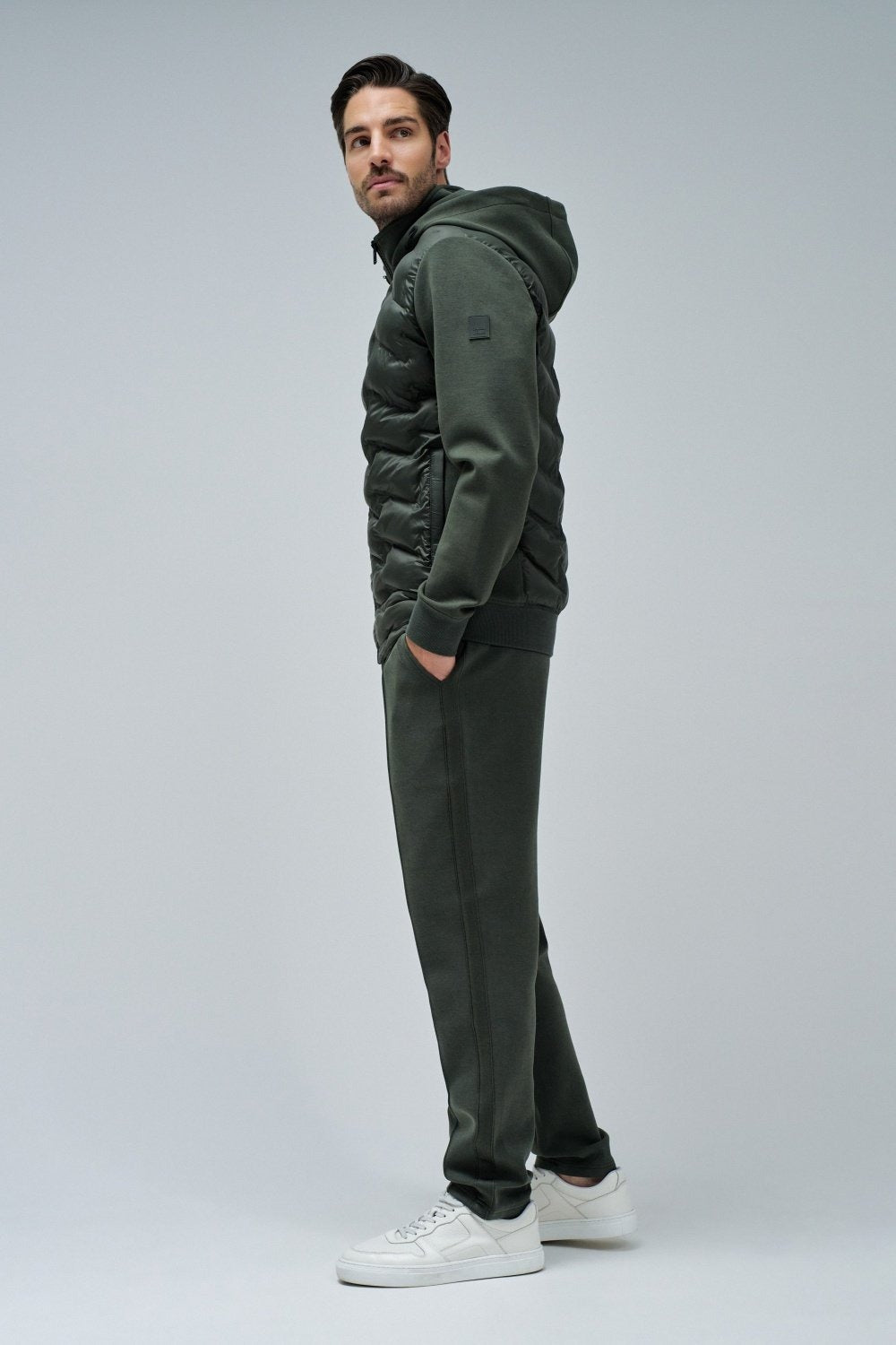 Zip-Thru Padded Jumper Hoodie in Dark Green Jacken Salsa Jeans