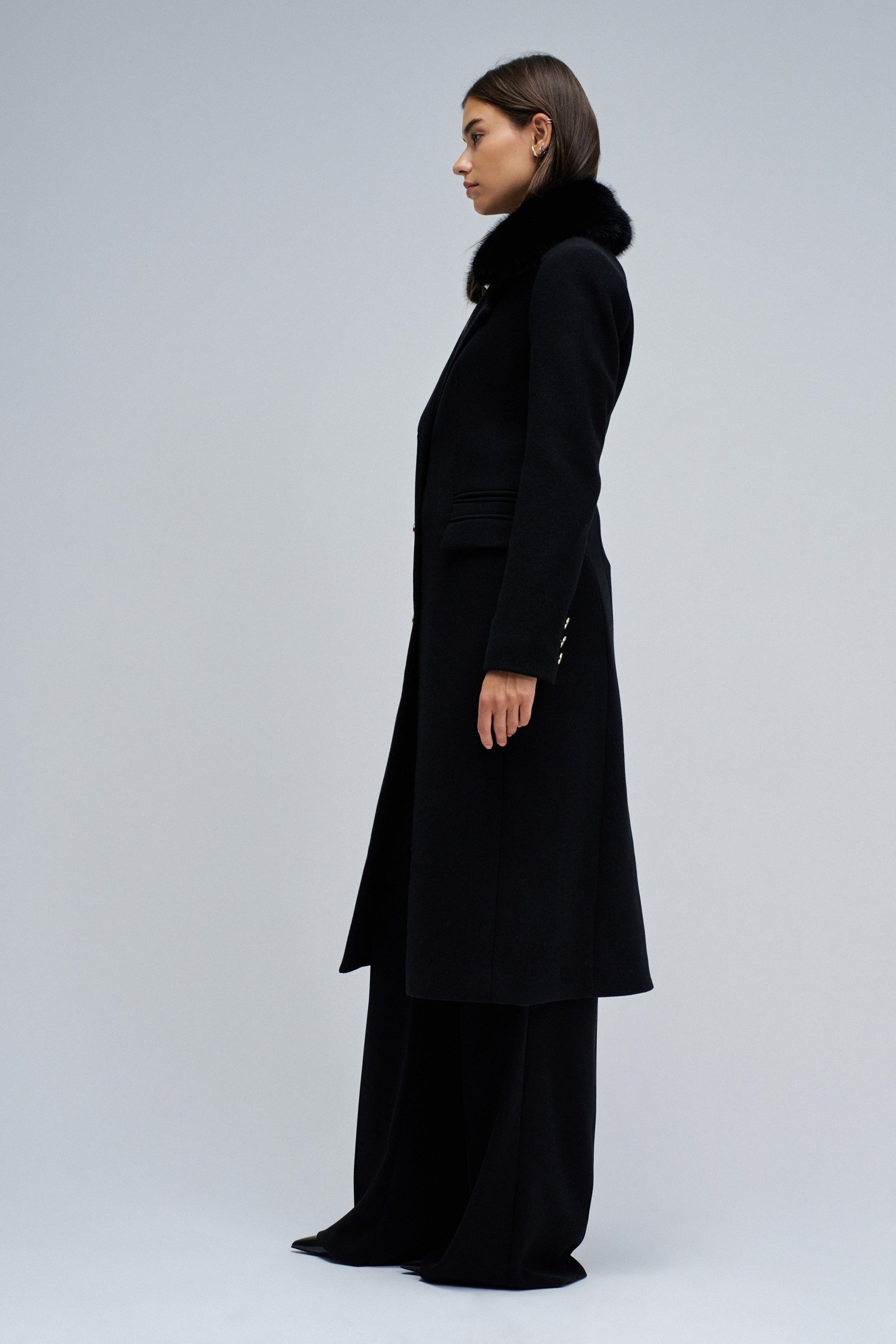 Wool Coat With Faux Fur Collar in Black Jacken Salsa Jeans