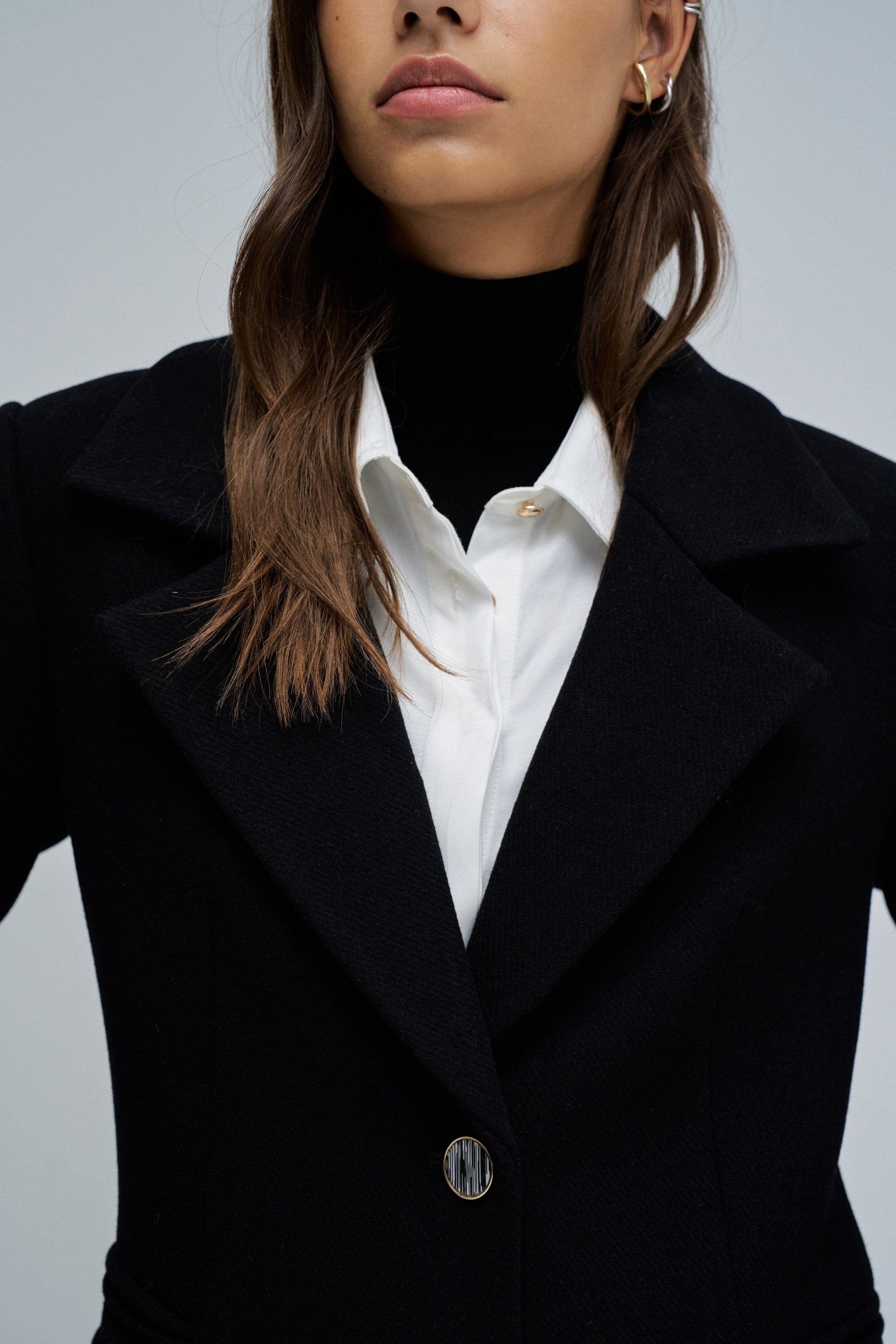 Wool Coat With Faux Fur Collar in Black Jacken Salsa Jeans
