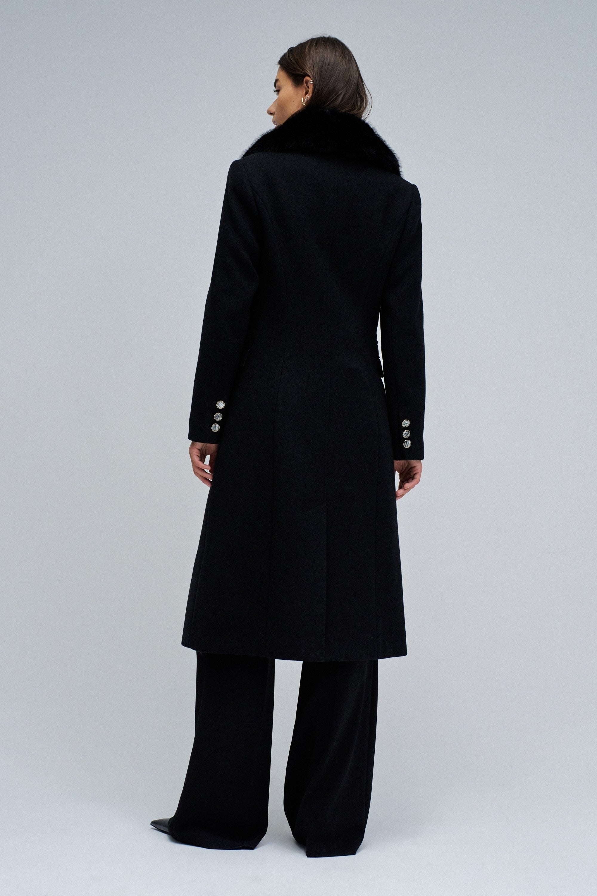 Wool Coat With Faux Fur Collar in Black Jacken Salsa Jeans
