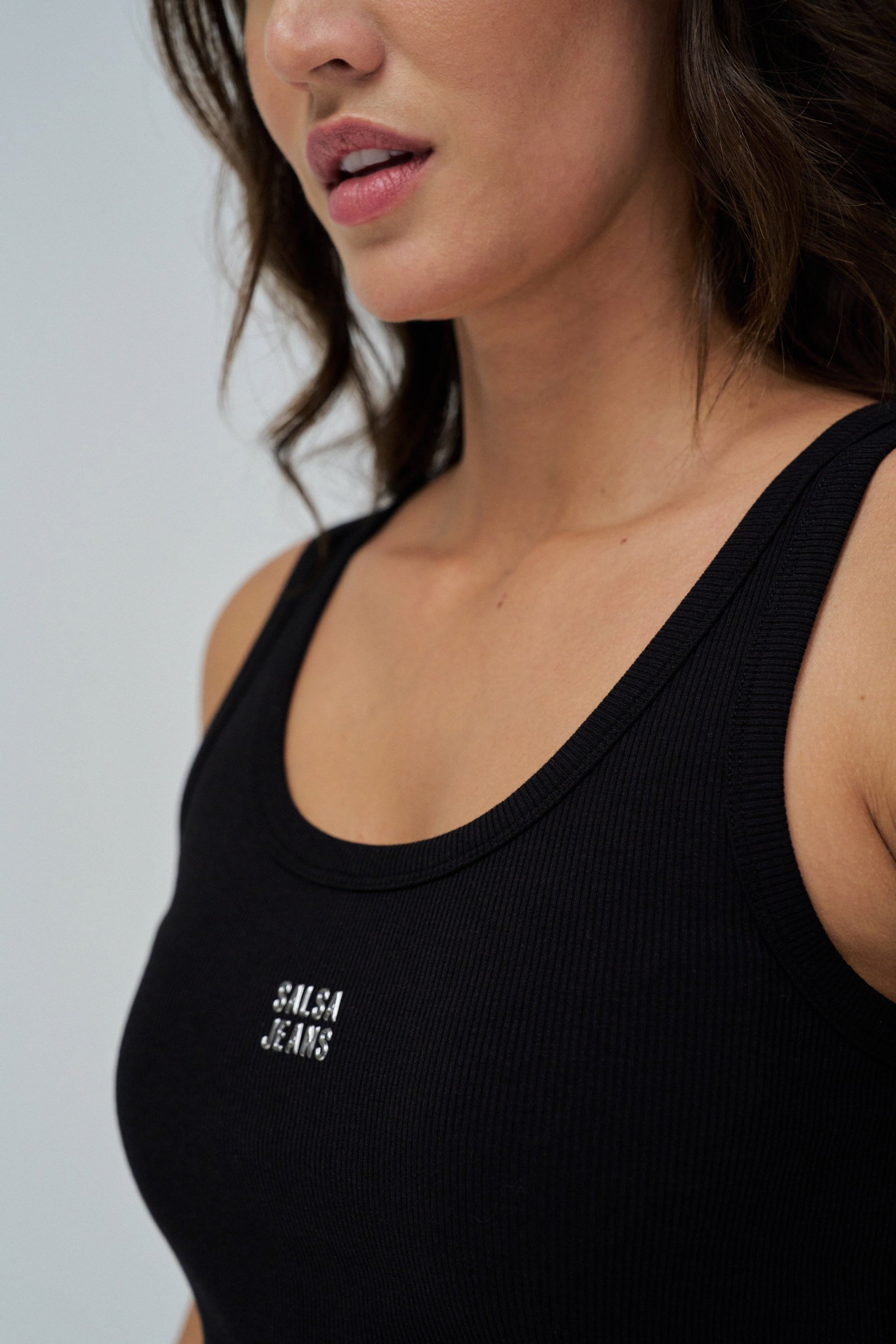 Tank Top With Embroidered Branding in Black T-Shirts Salsa Jeans
