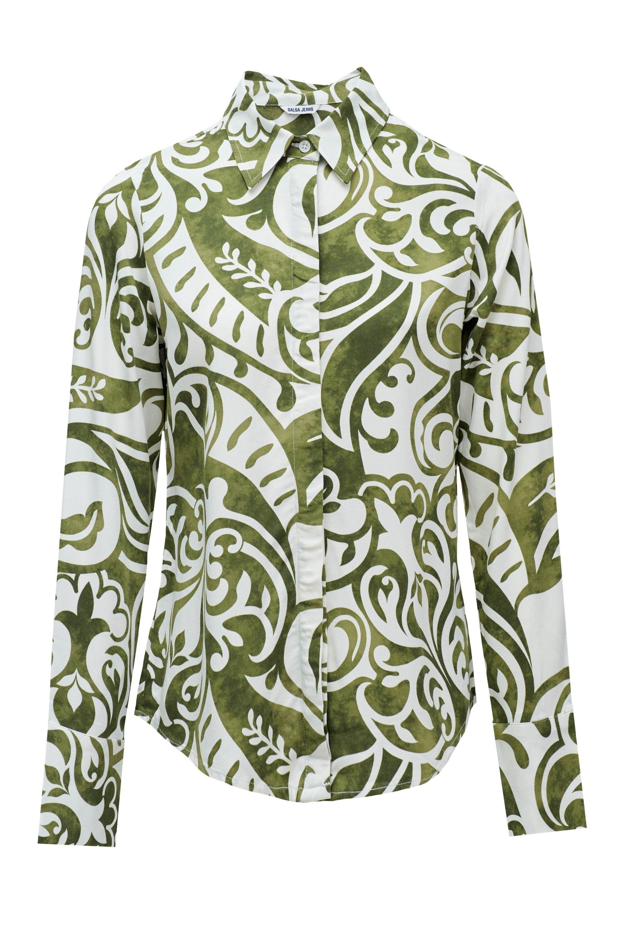 Basic Shirt W/ Gold Buttons in Dark Green V1 Hemden Salsa Jeans
