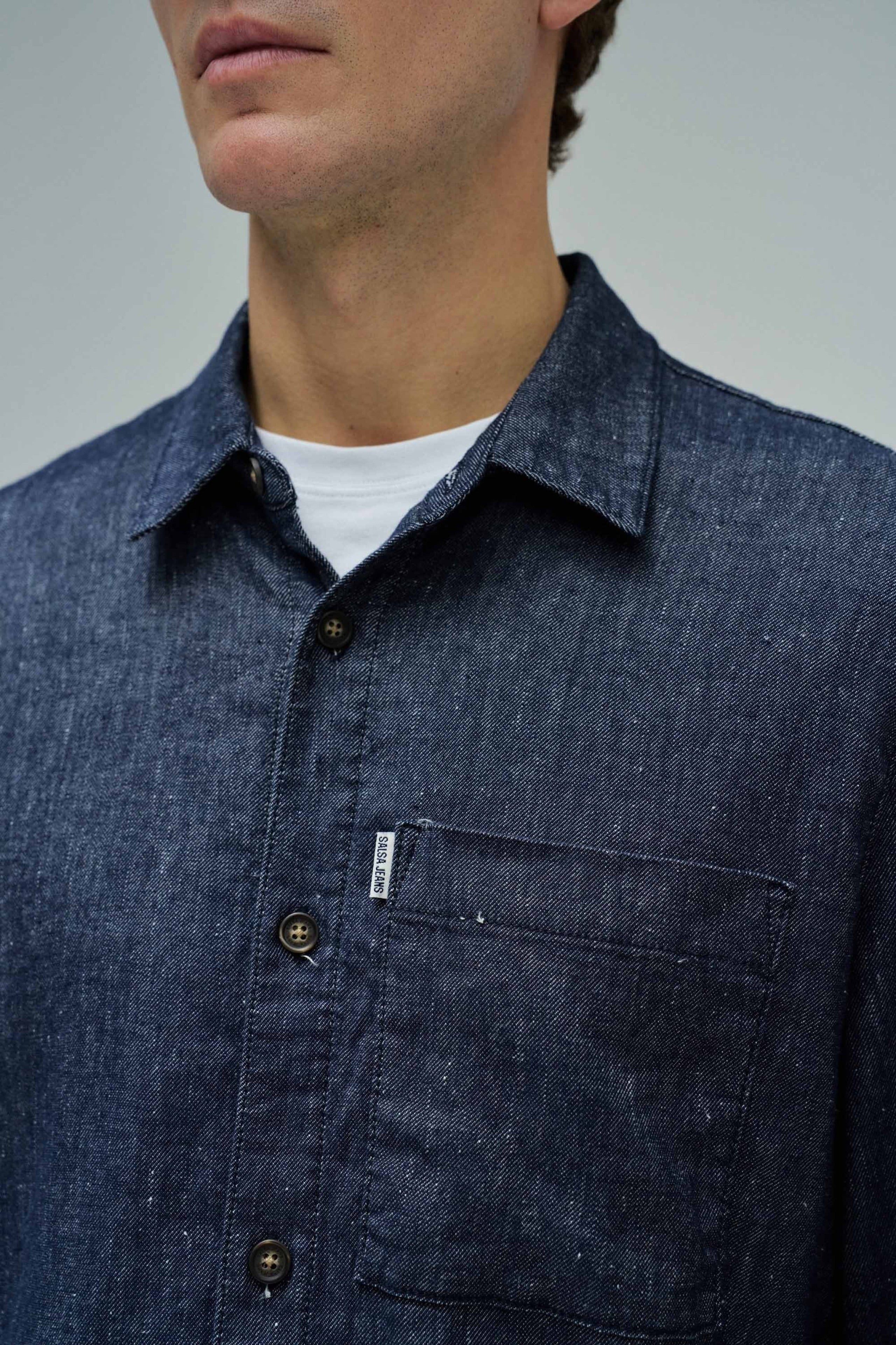 Shirt Indigo Linen in Dark Blue Hemden Salsa Jeans