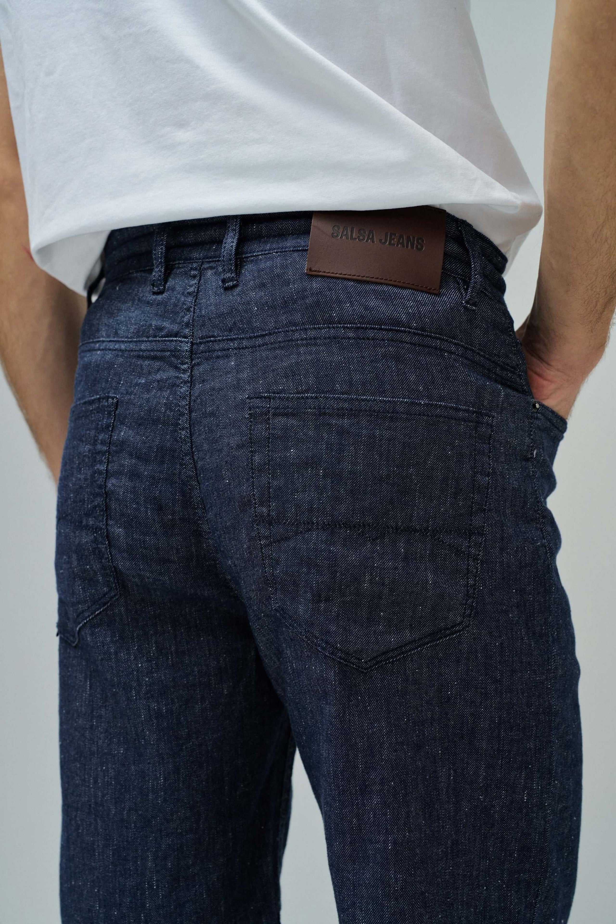 Short Indigo Linen in Dark Blue Shorts Salsa Jeans